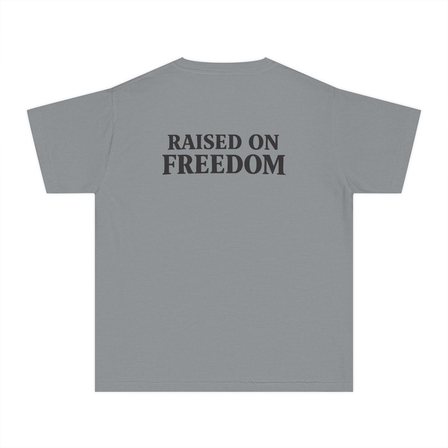 Youth Tee — "ROOTS" Front + "Raised on Freedom" Back Patriotic Graphic