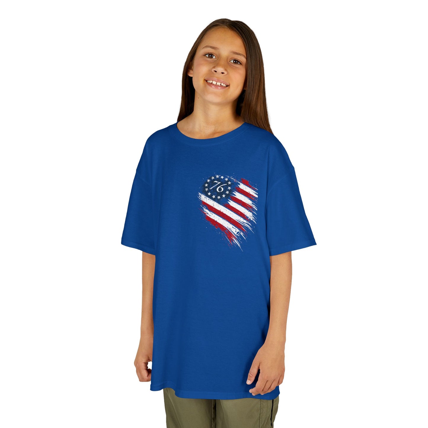 Kids T‑Shirt — Distressed American Flag Heart Graphic (4th of July, Patriotic)