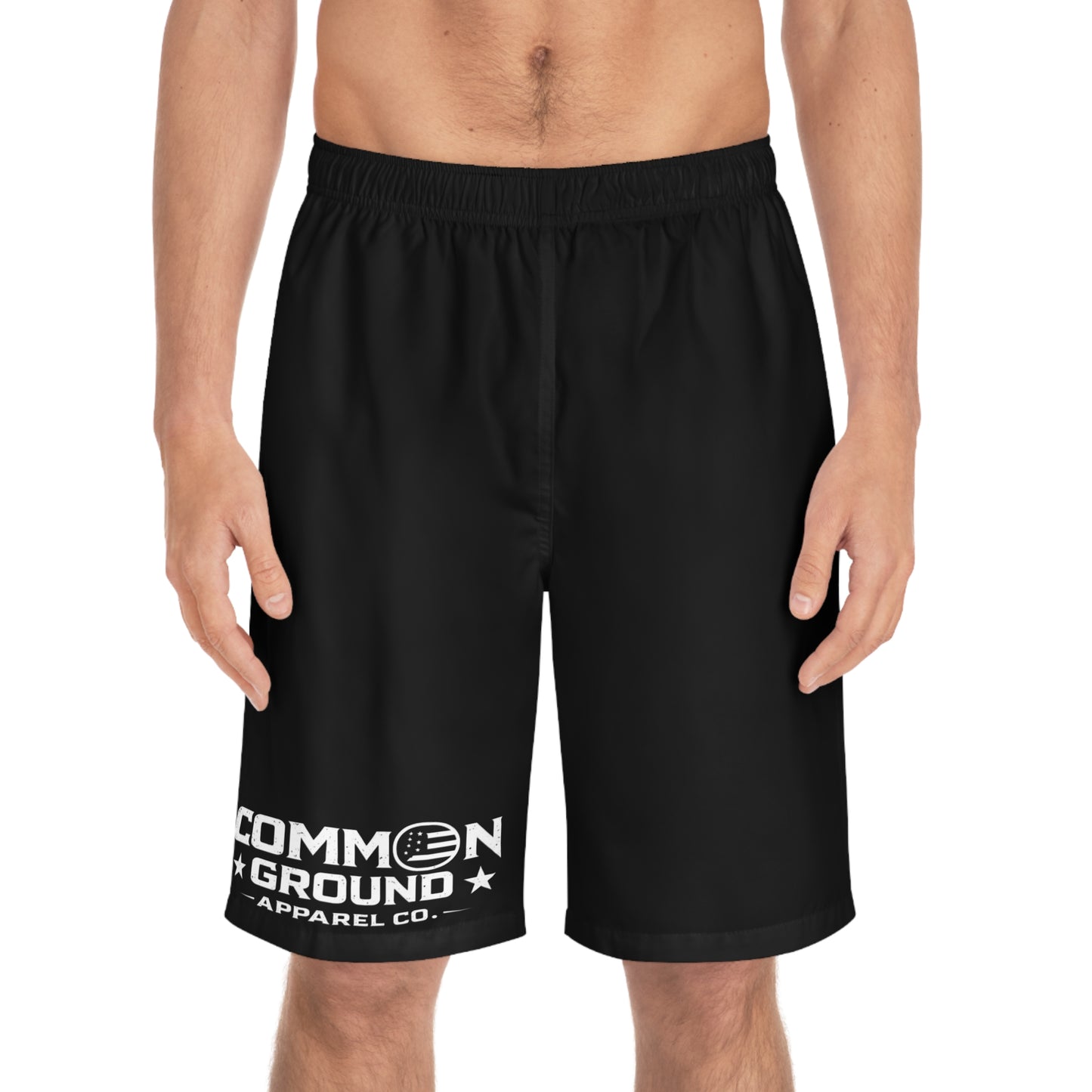 Common Ground Apparel Men's Board Shorts – Black Logo Swim Trunks