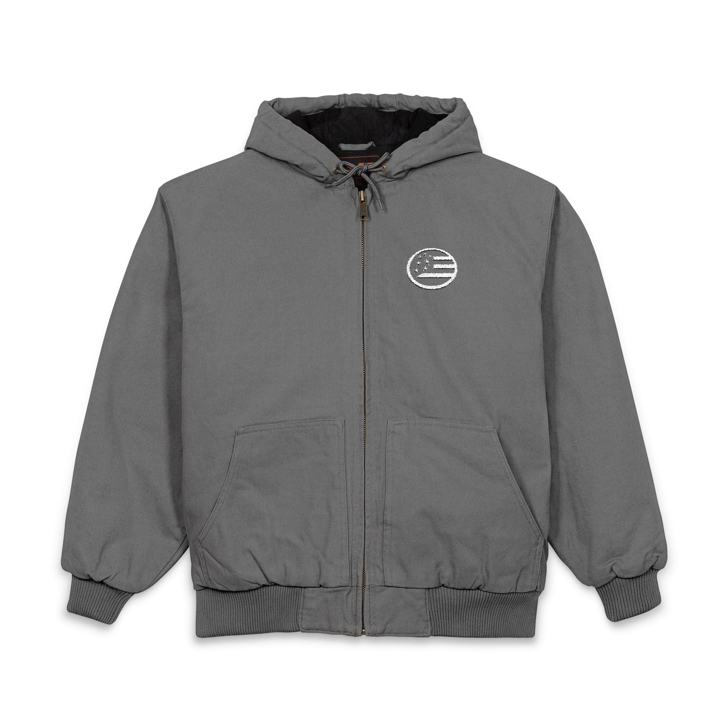 Embroidered Work Hooded Jacket — American Flag Patch