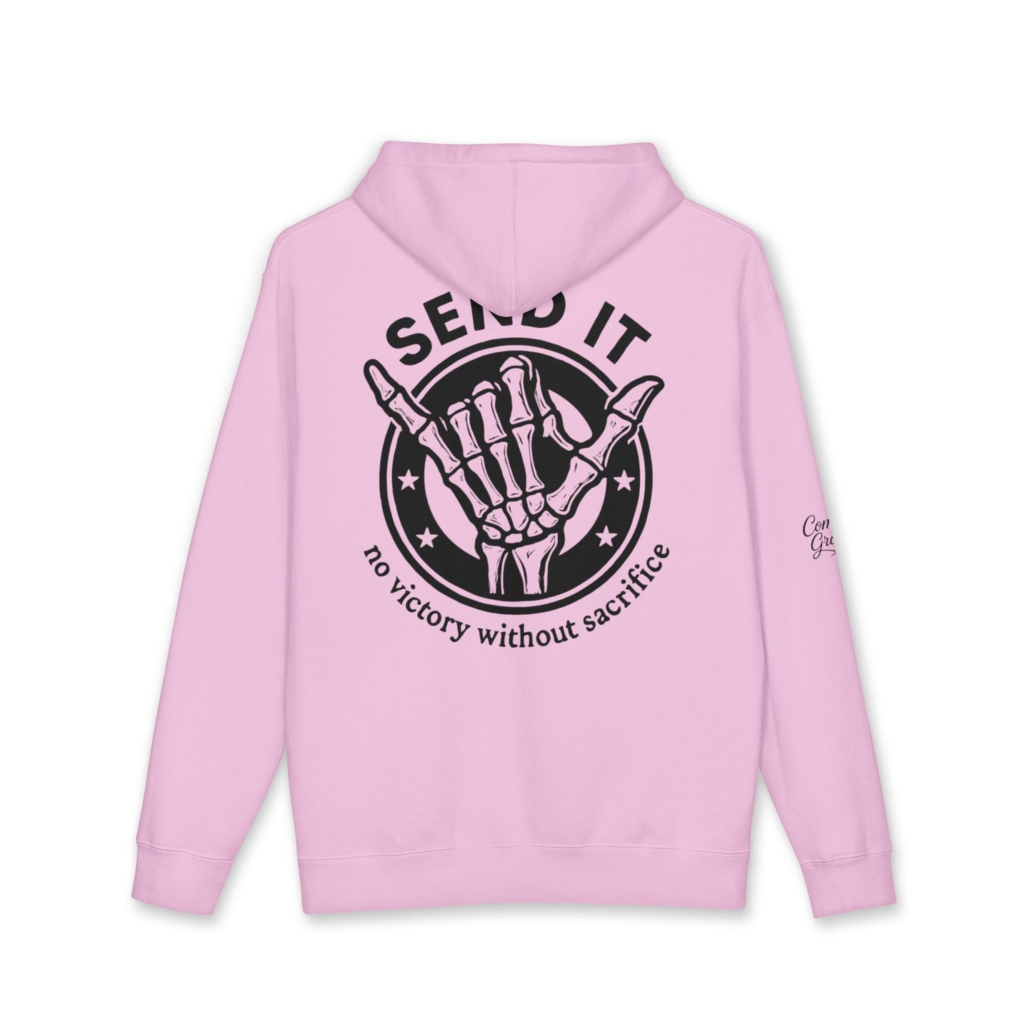 Send It Hoodie — 'No Victory Without Sacrifice' Skeleton Shaka Pullover