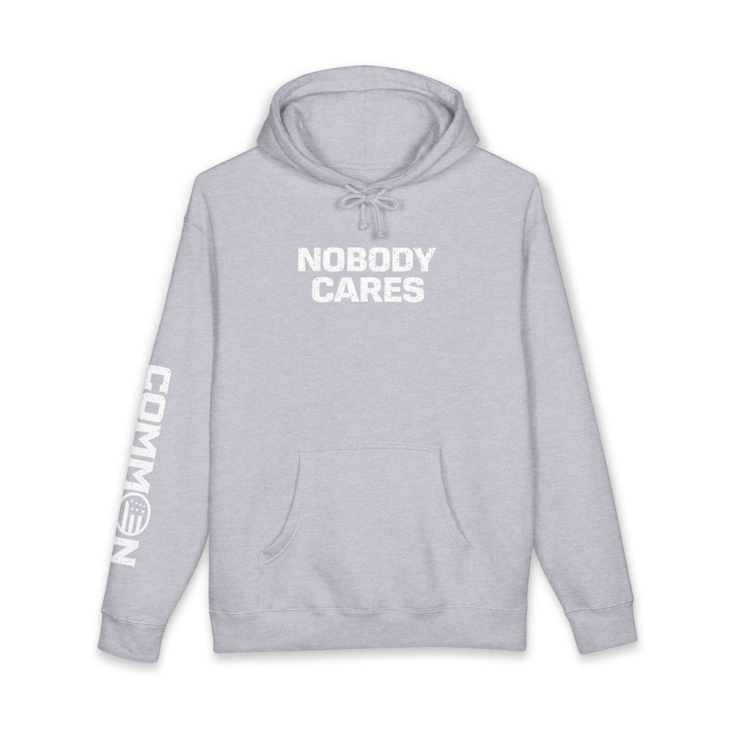 Nobody Cares Hoodie — Minimalist Streetwear Pullover with Sleeve 'Common Ground' Graphic