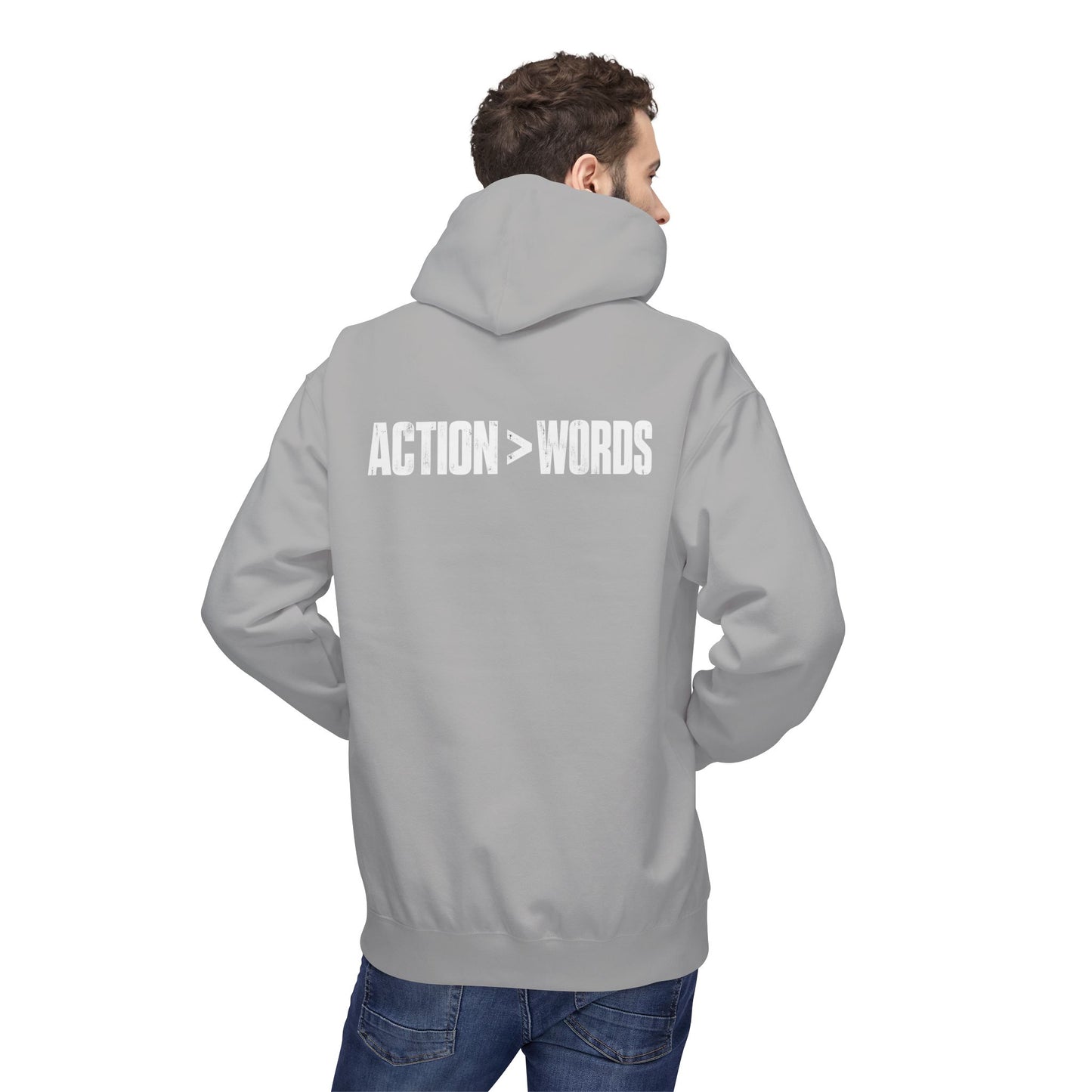 Action > Words Hoodie — Minimal Motivational Pullover