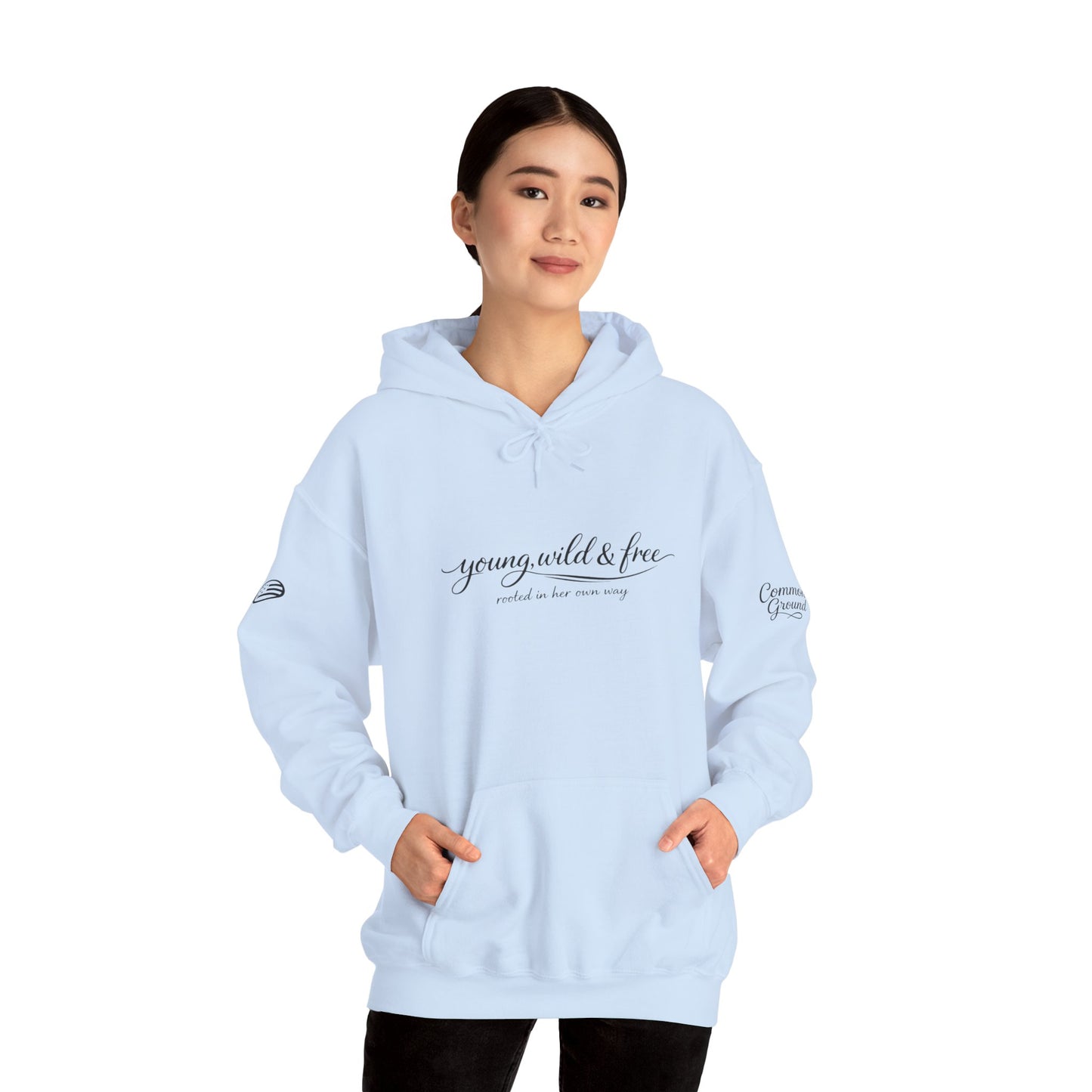 Young, Wild & Free Hoodie — Minimal Script Pullover for Adventure Lovers