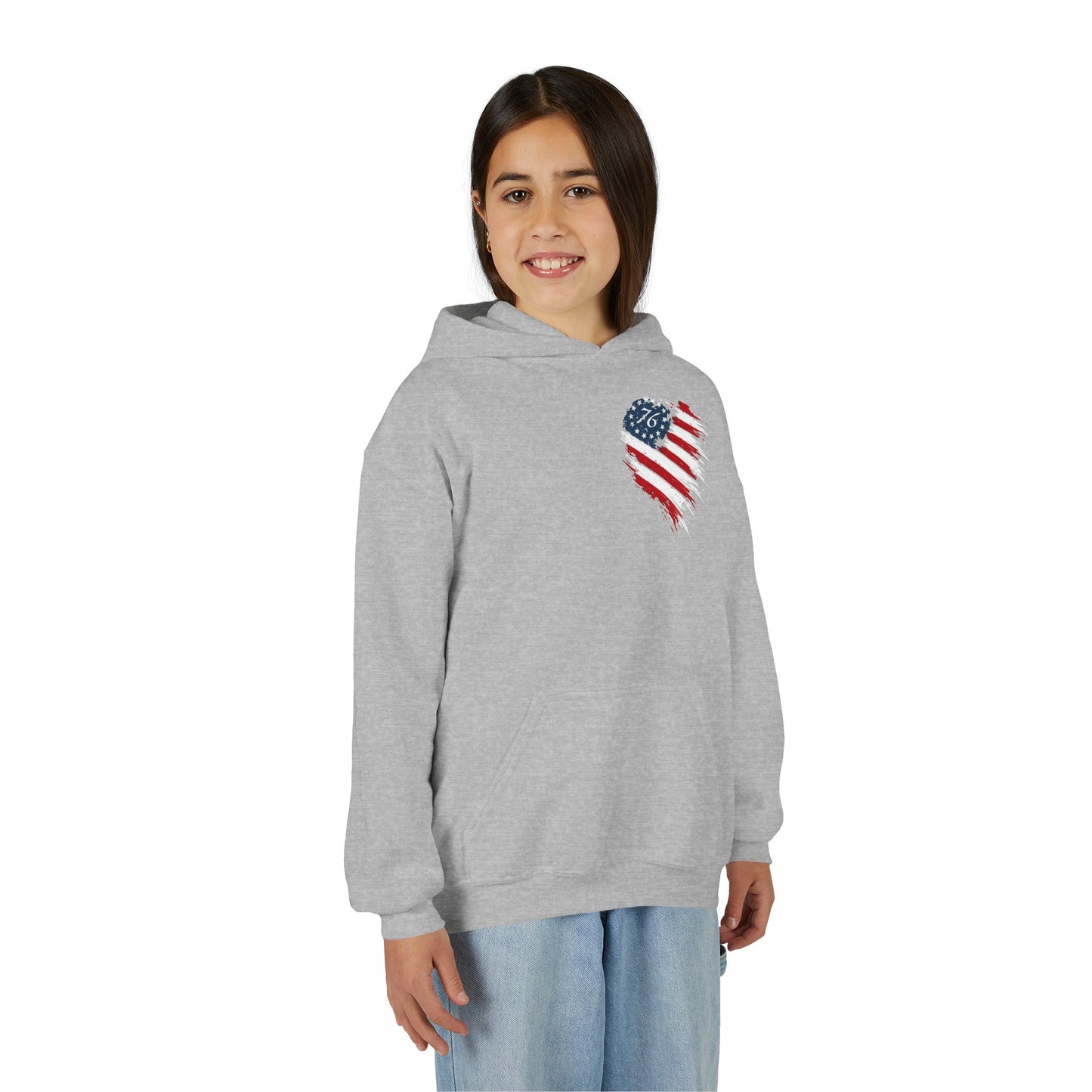 Youth Hoodie - Distressed American Flag Heart Patriotic Sweatshirt
