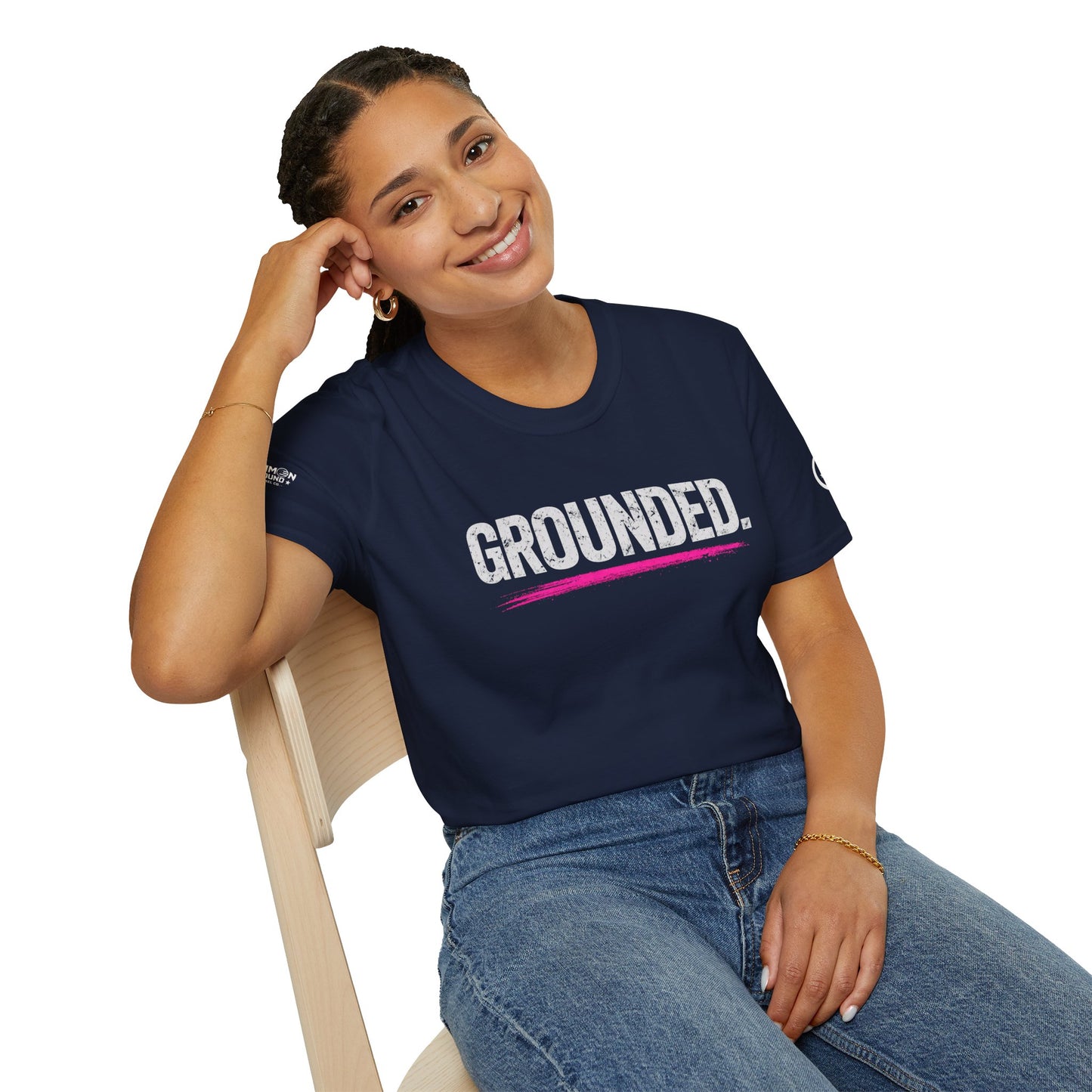 Grounded T-Shirt — Bold Text Tee with Pink Accent