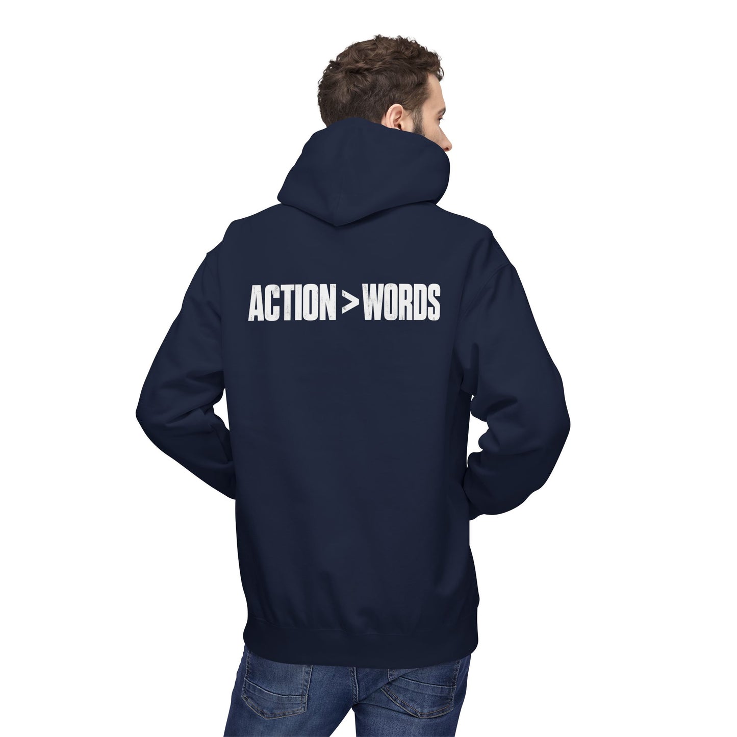 Action > Words Hoodie — Minimal Motivational Pullover