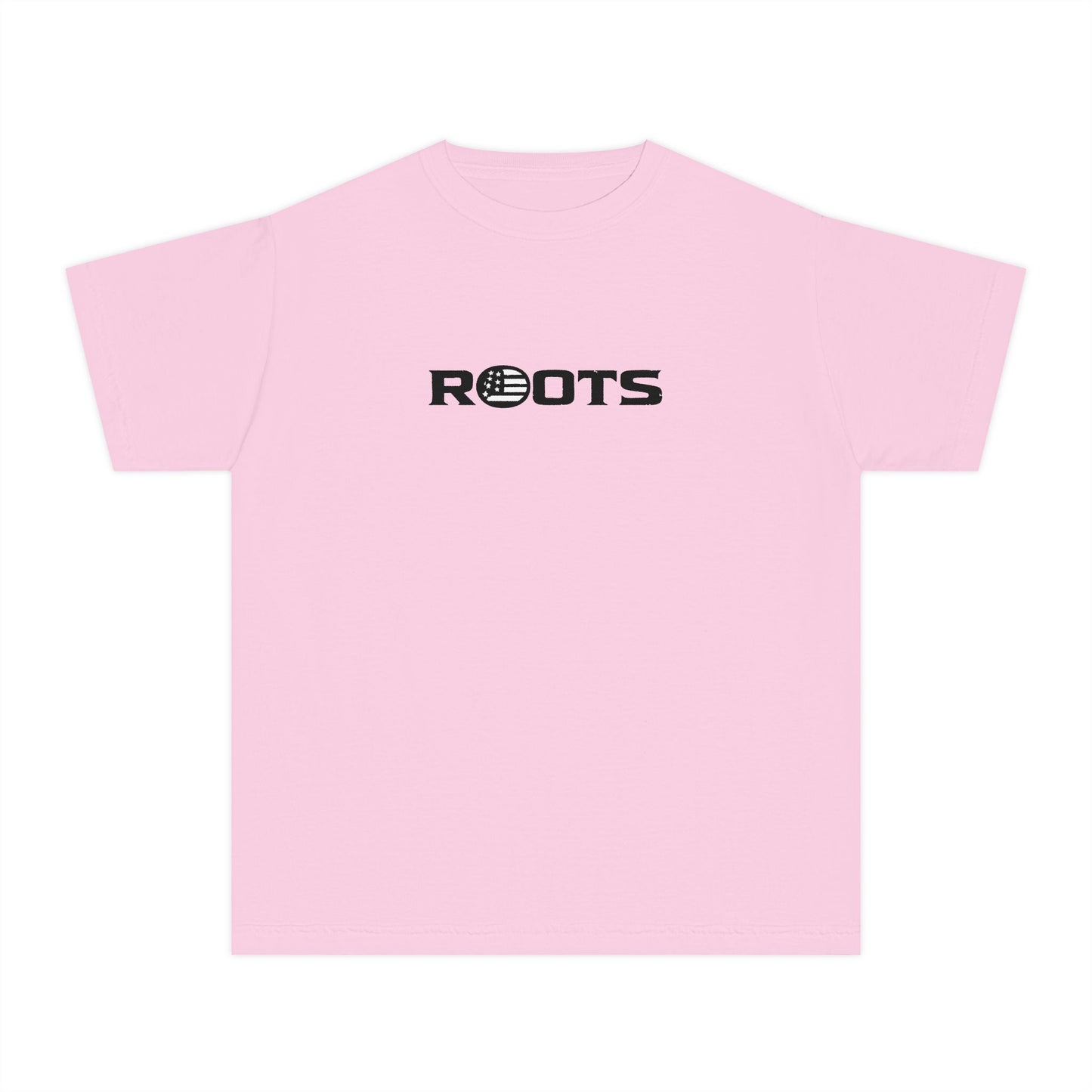 Youth Tee — 'ROOTS' Front Logo & Distressed American Flag Heart Back