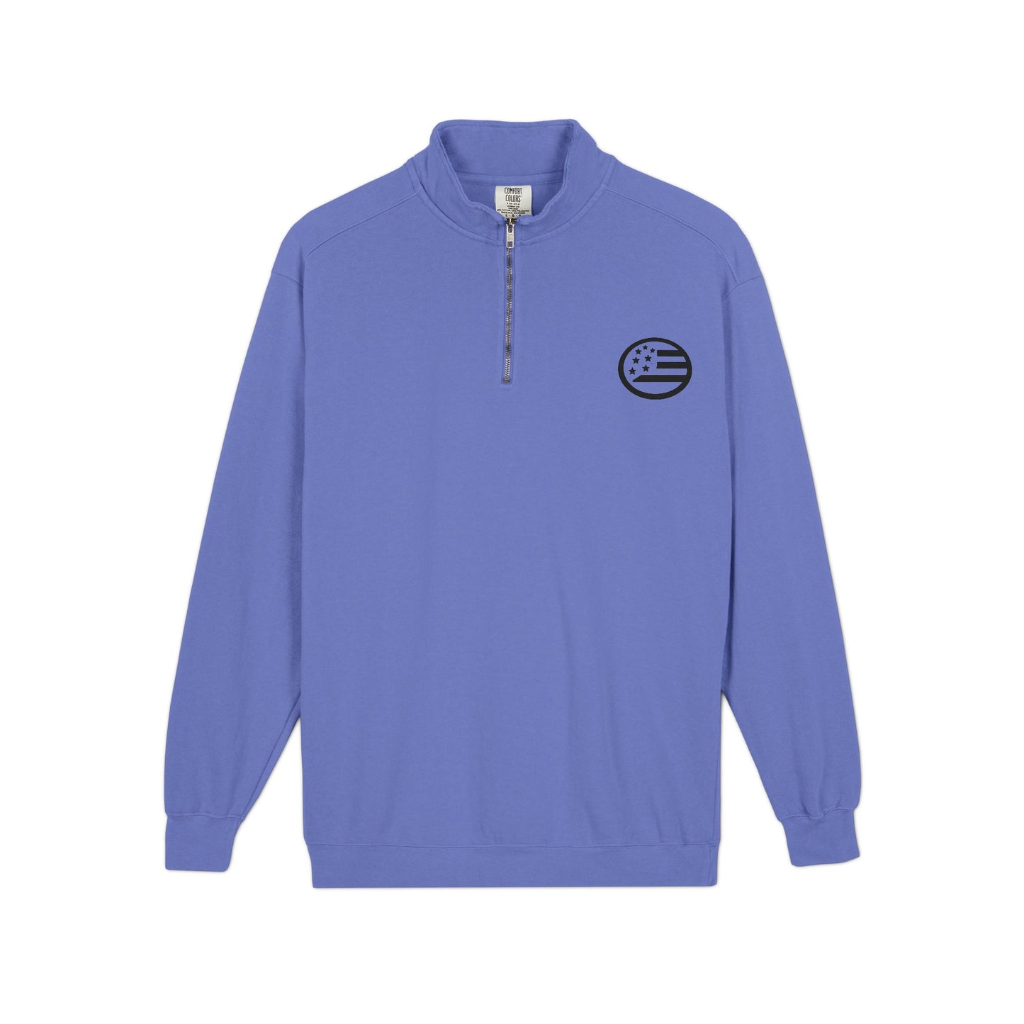 Quarter-Zip Sweatshirt — Minimal American Flag Chest Logo