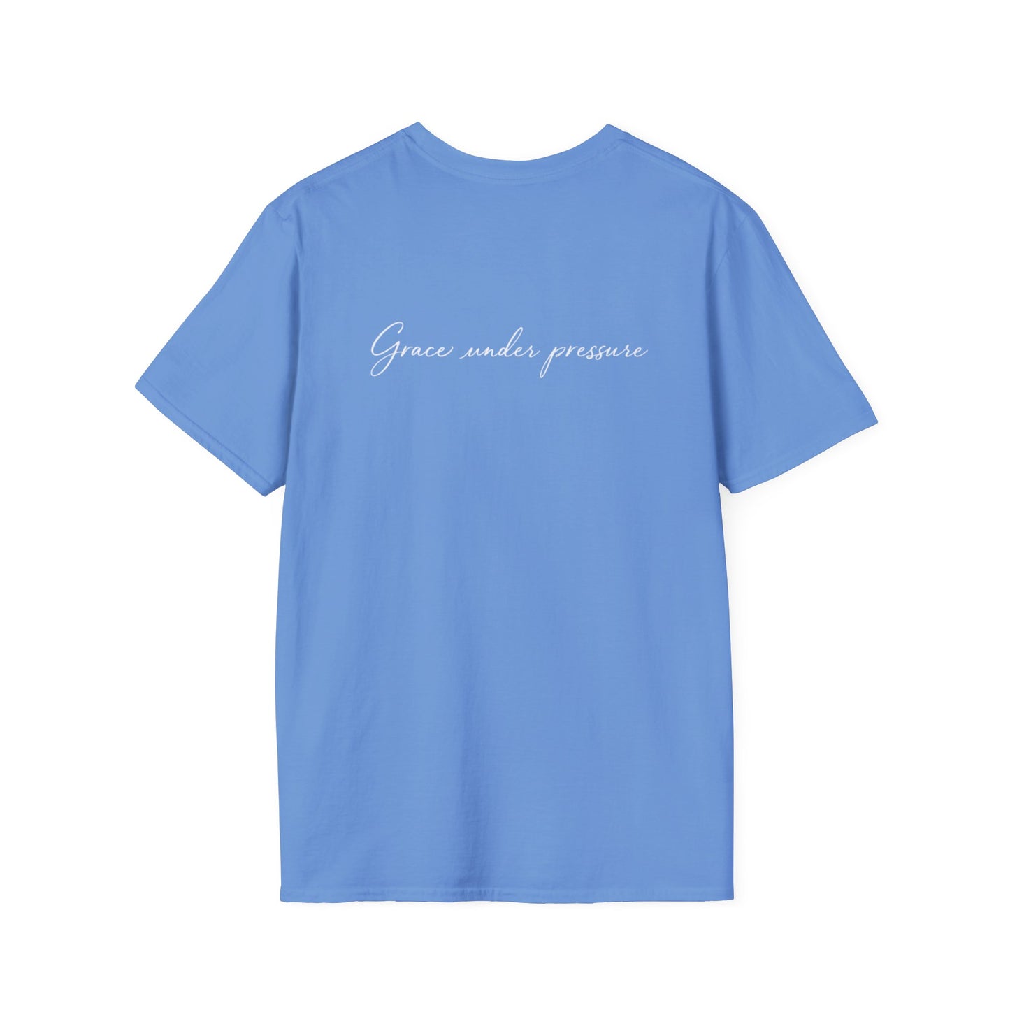 Grace Under Pressure T-Shirt — Minimal American Flag Chest Logo