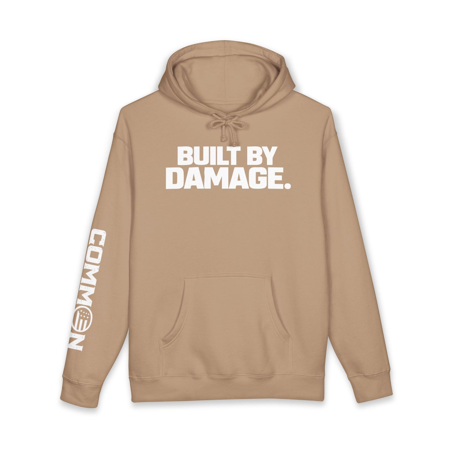 Built By Damage Hoodie — 'Built By Damage' Graphic Pullover with Sleeve Logos