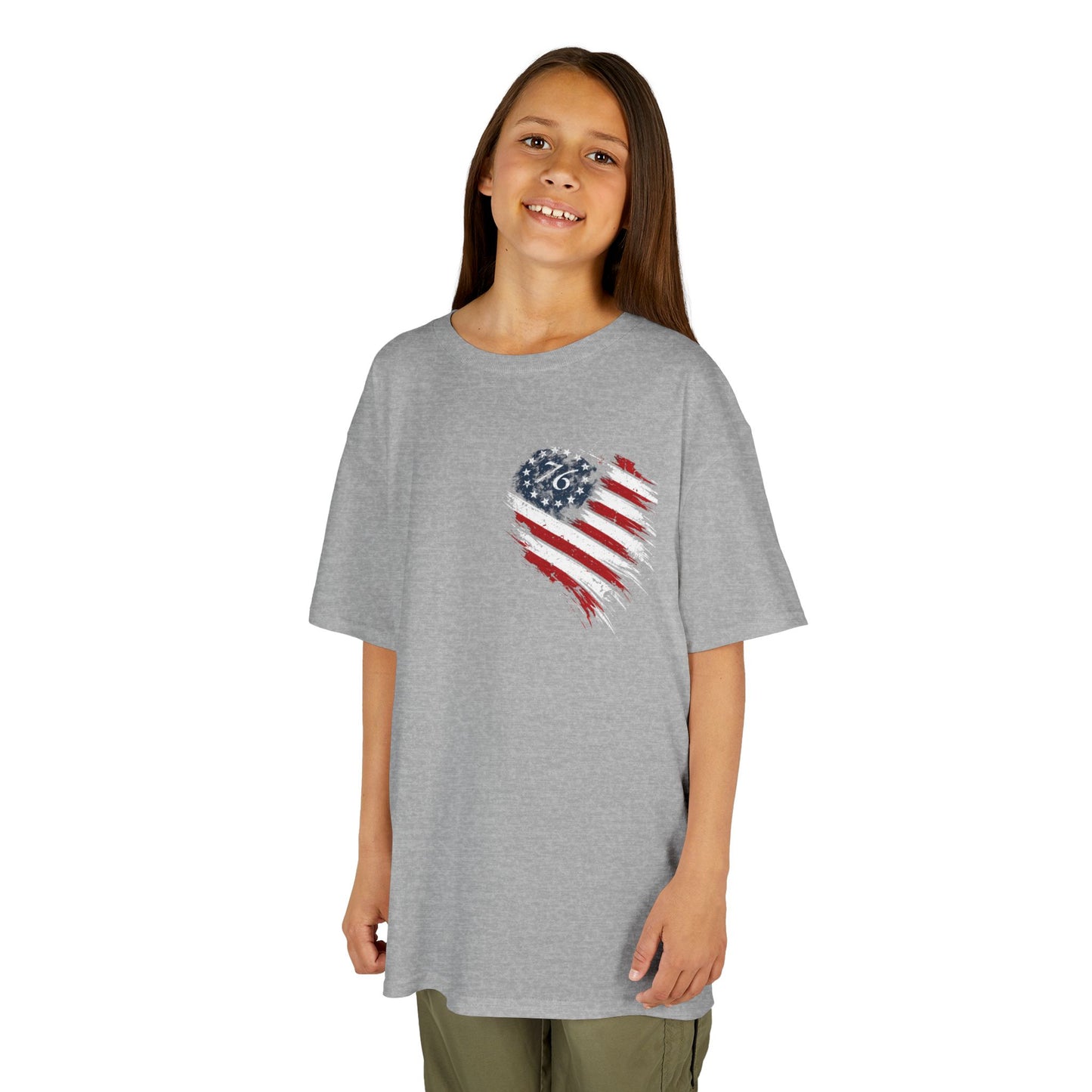 Kids T‑Shirt — Distressed American Flag Heart Graphic (4th of July, Patriotic)