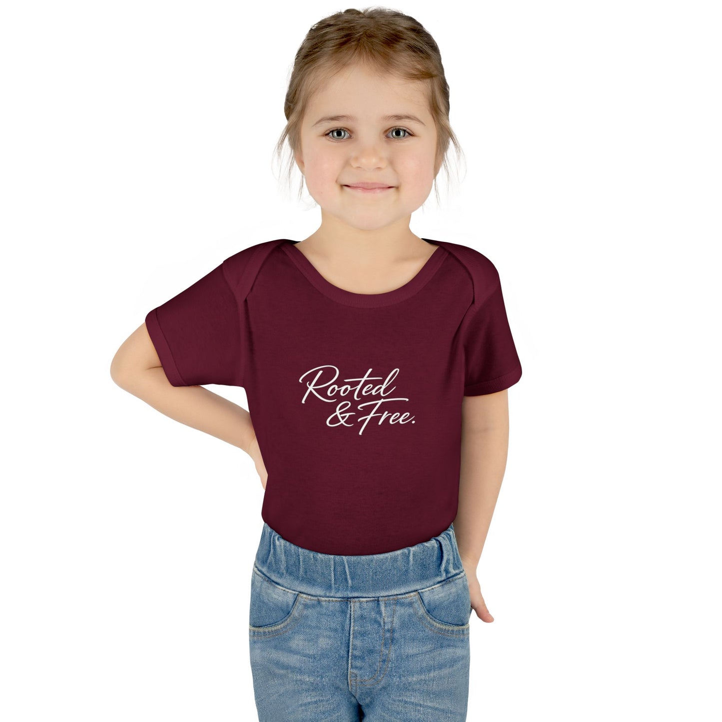 Rooted & Free Infant Bodysuit - Organic Baby Onesie with Script Logo