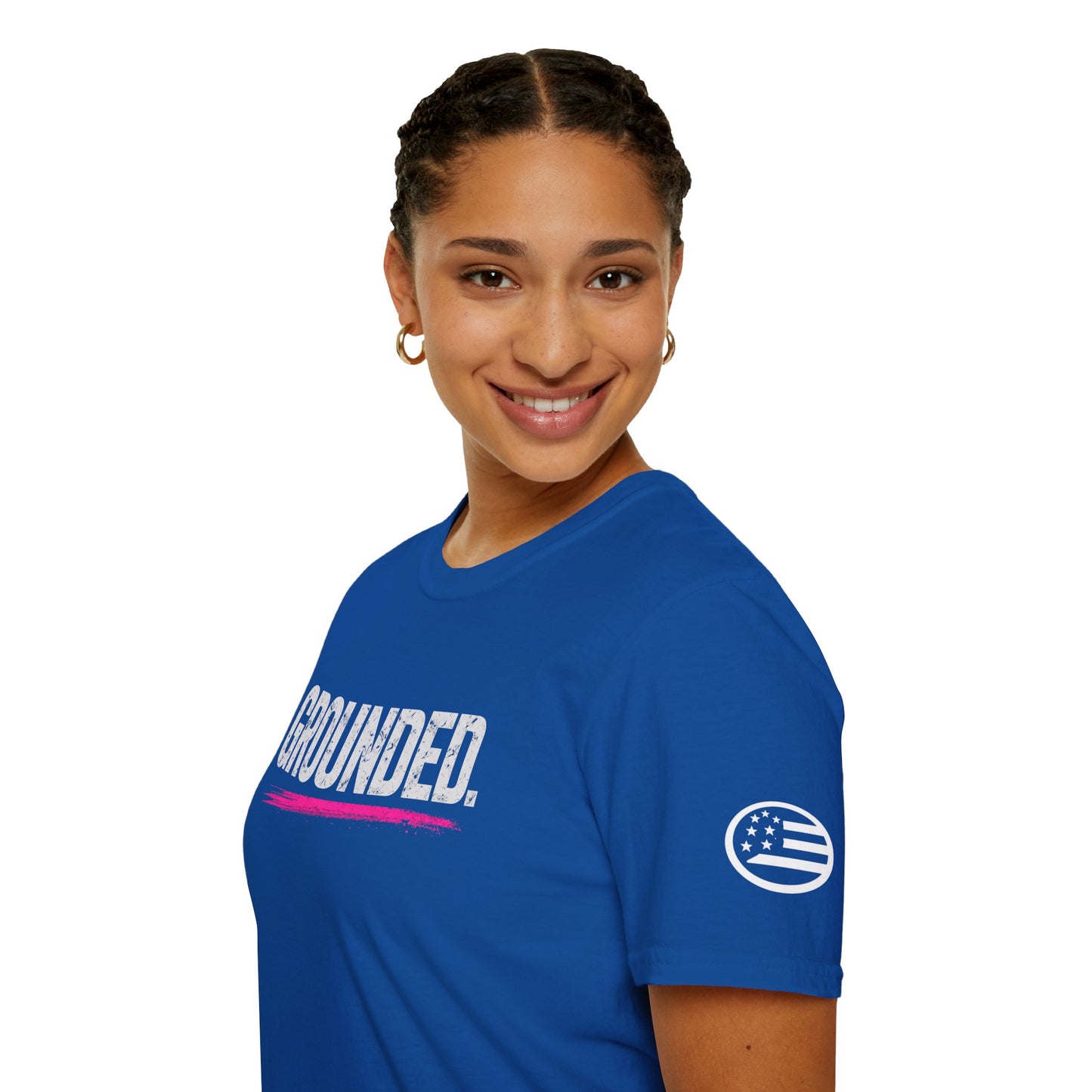 Grounded T-Shirt — Bold Text Tee with Pink Accent
