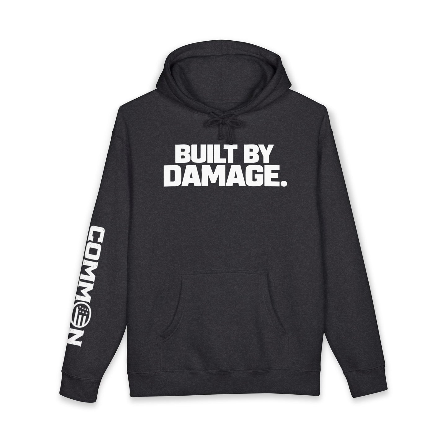 Built By Damage Hoodie — 'Built By Damage' Graphic Pullover with Sleeve Logos