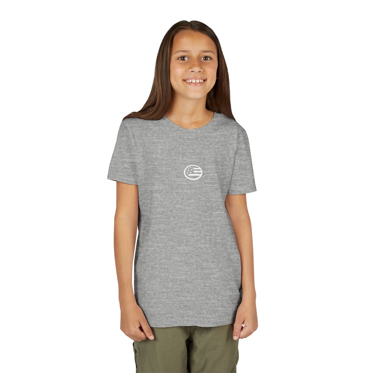 Youth Tee — "Rooted & Free" Script Back with Mini Crest Front