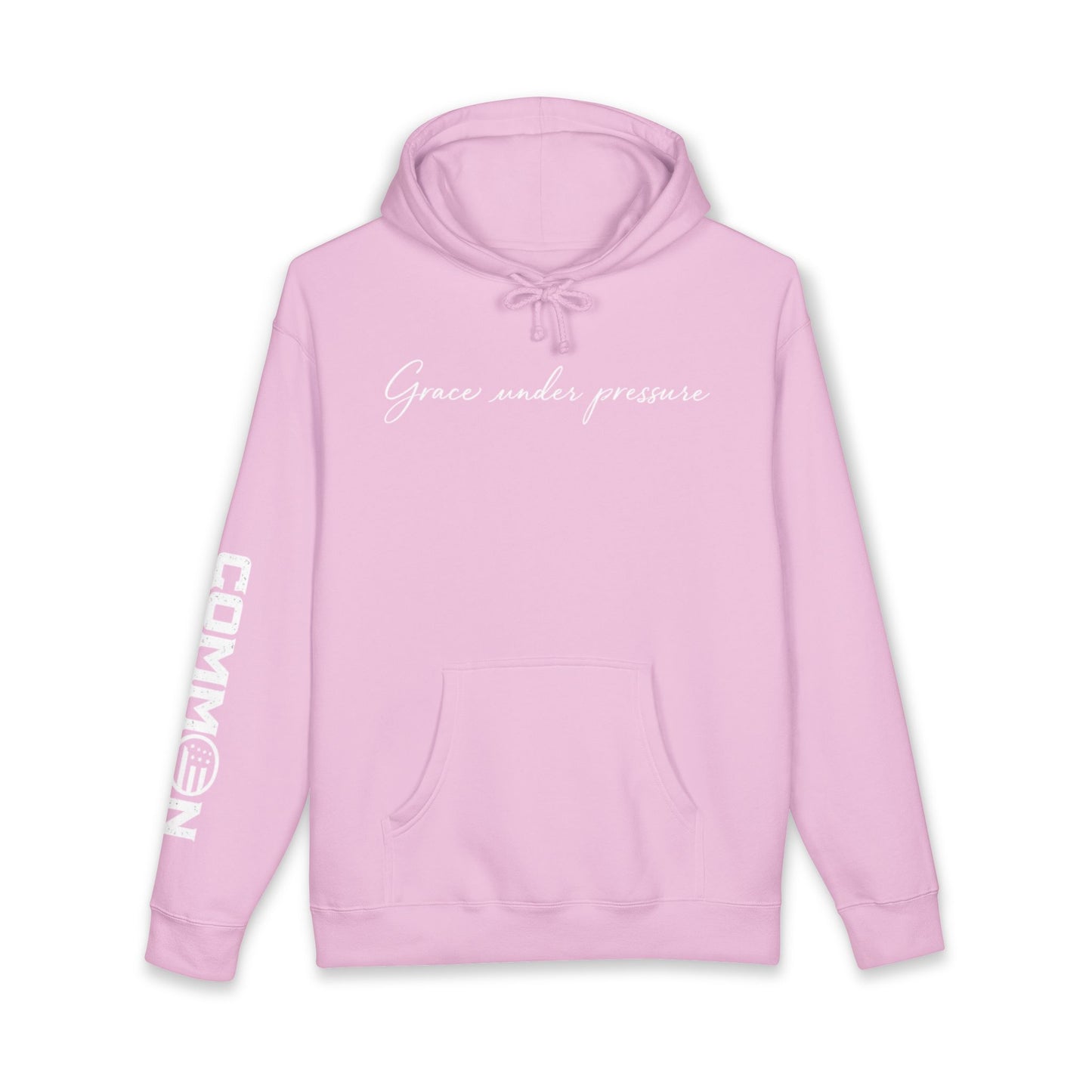 Grace Under Pressure Hoodie — 'Grace under pressure' Script Pullover with CommOn/Ground Sleeve Graphics