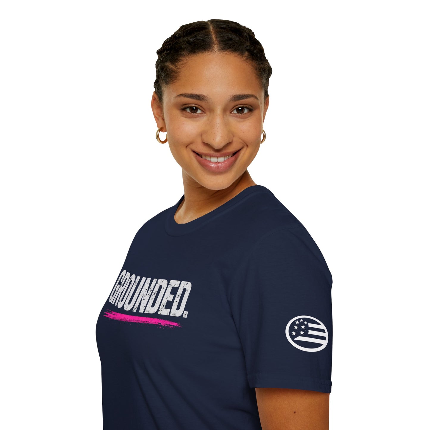 Grounded T-Shirt — Bold Text Tee with Pink Accent