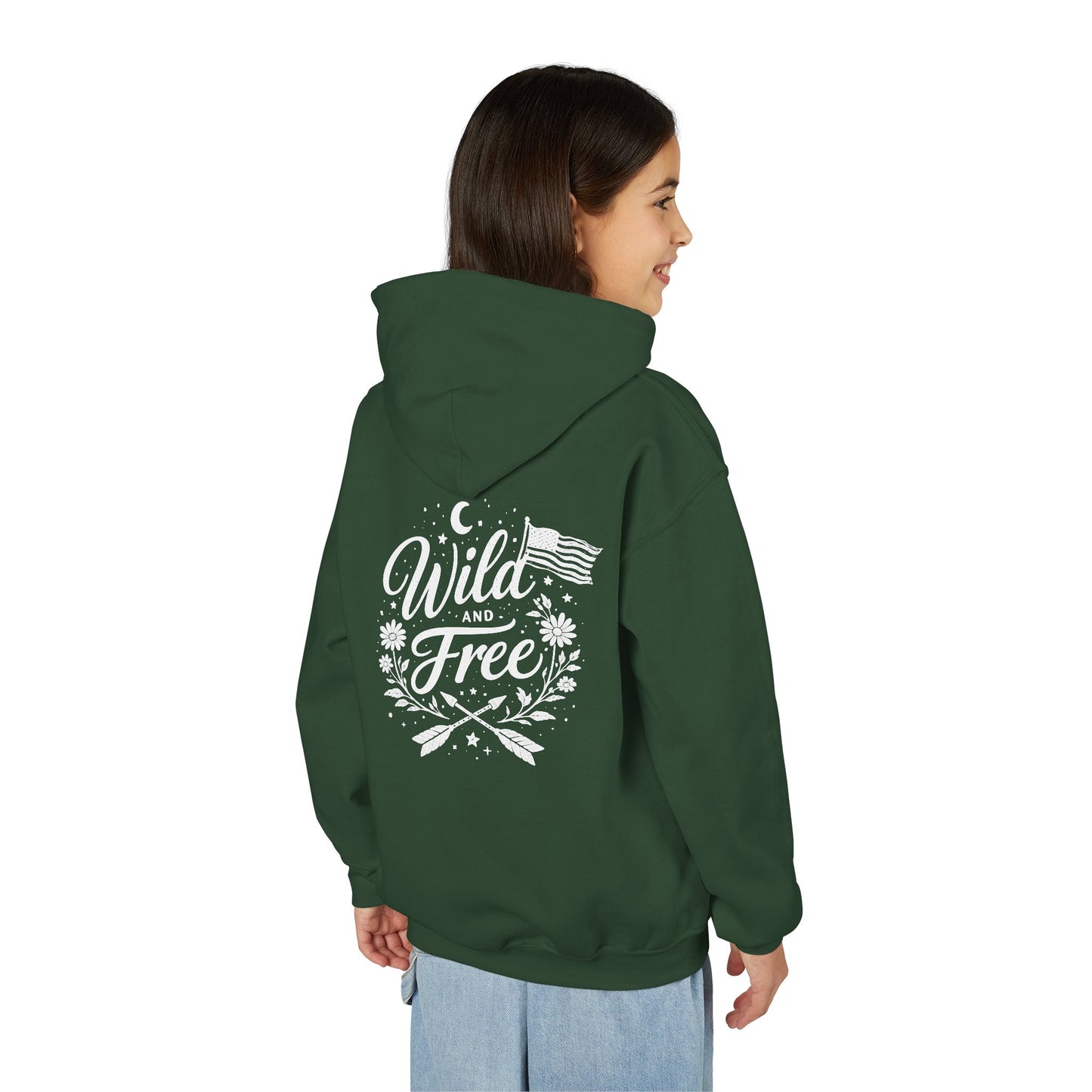 Youth Hoodie - "Wild and Free" Patriotic Roots Graphic Pullover