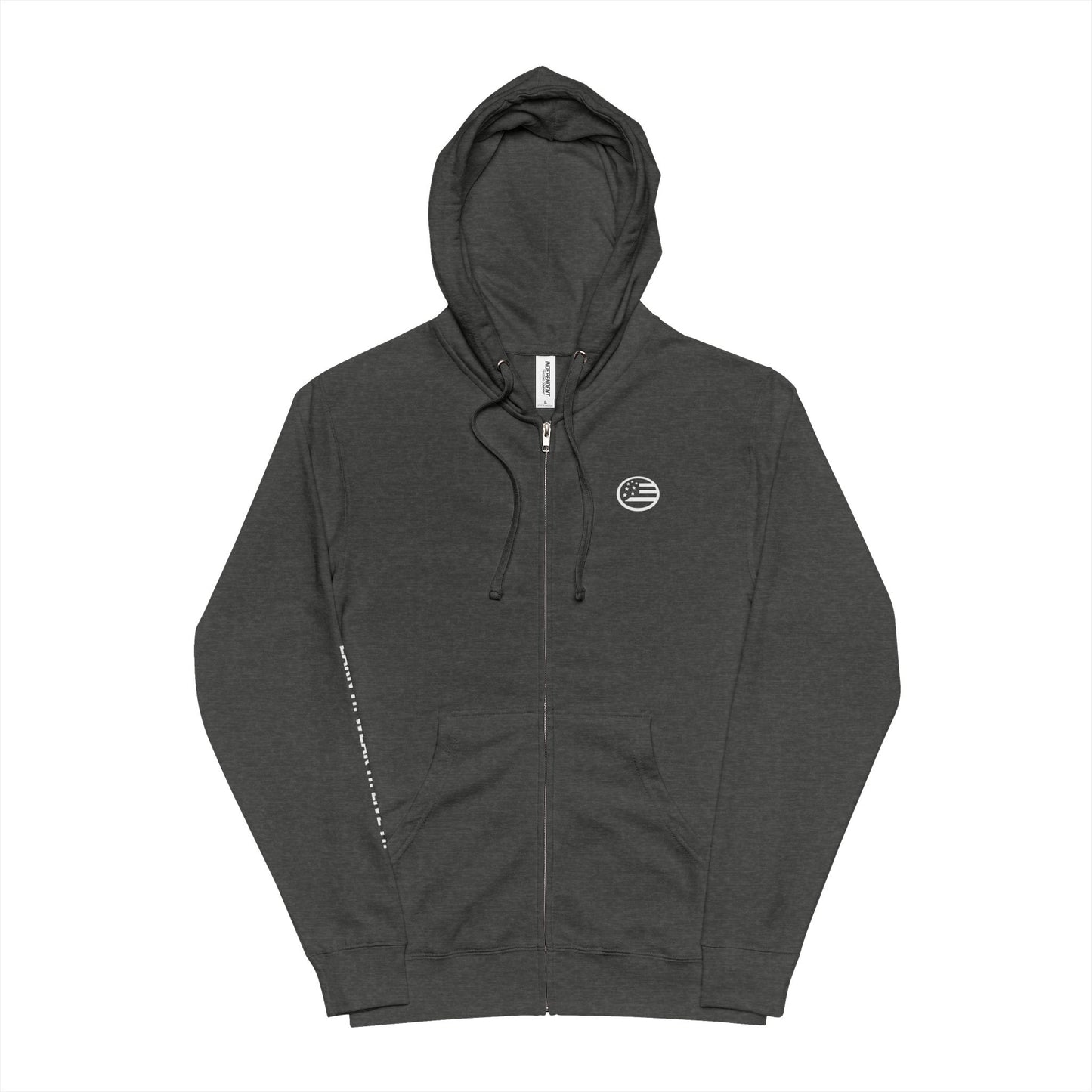Minimal Green Zip-Up Hoodie — Subtle Circular Logo Fleece Jacket
