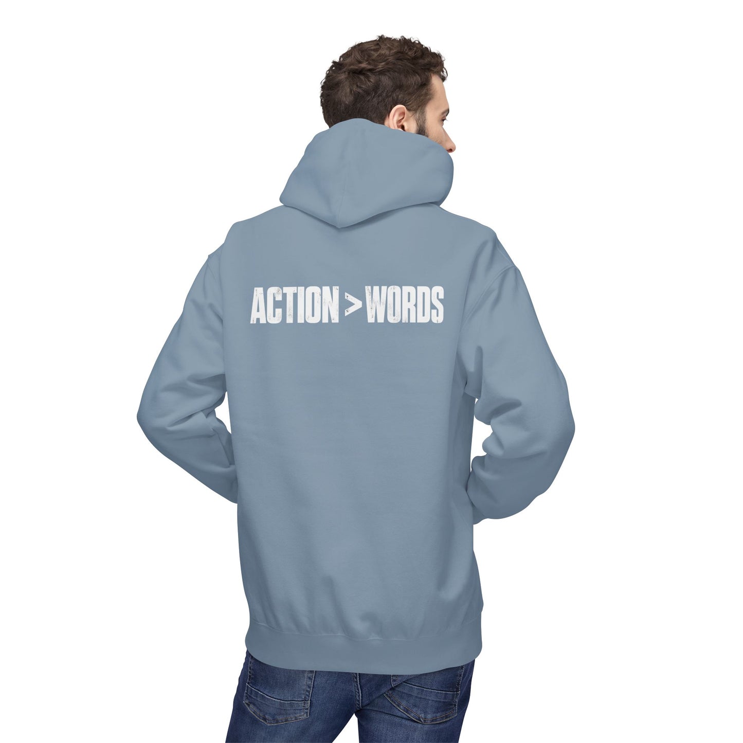 Action > Words Hoodie — Minimal Motivational Pullover