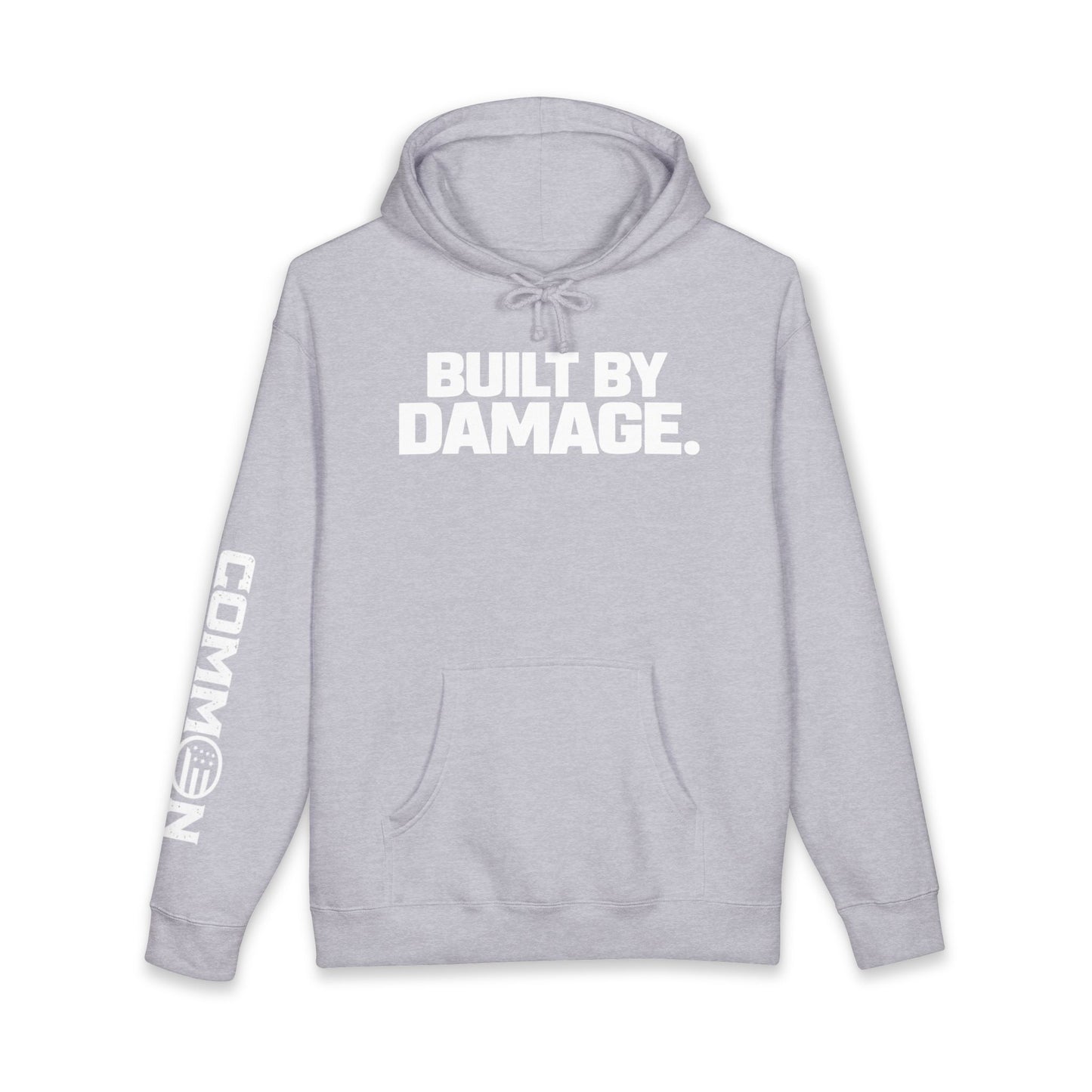 Built By Damage Hoodie — 'Built By Damage' Graphic Pullover with Sleeve Logos