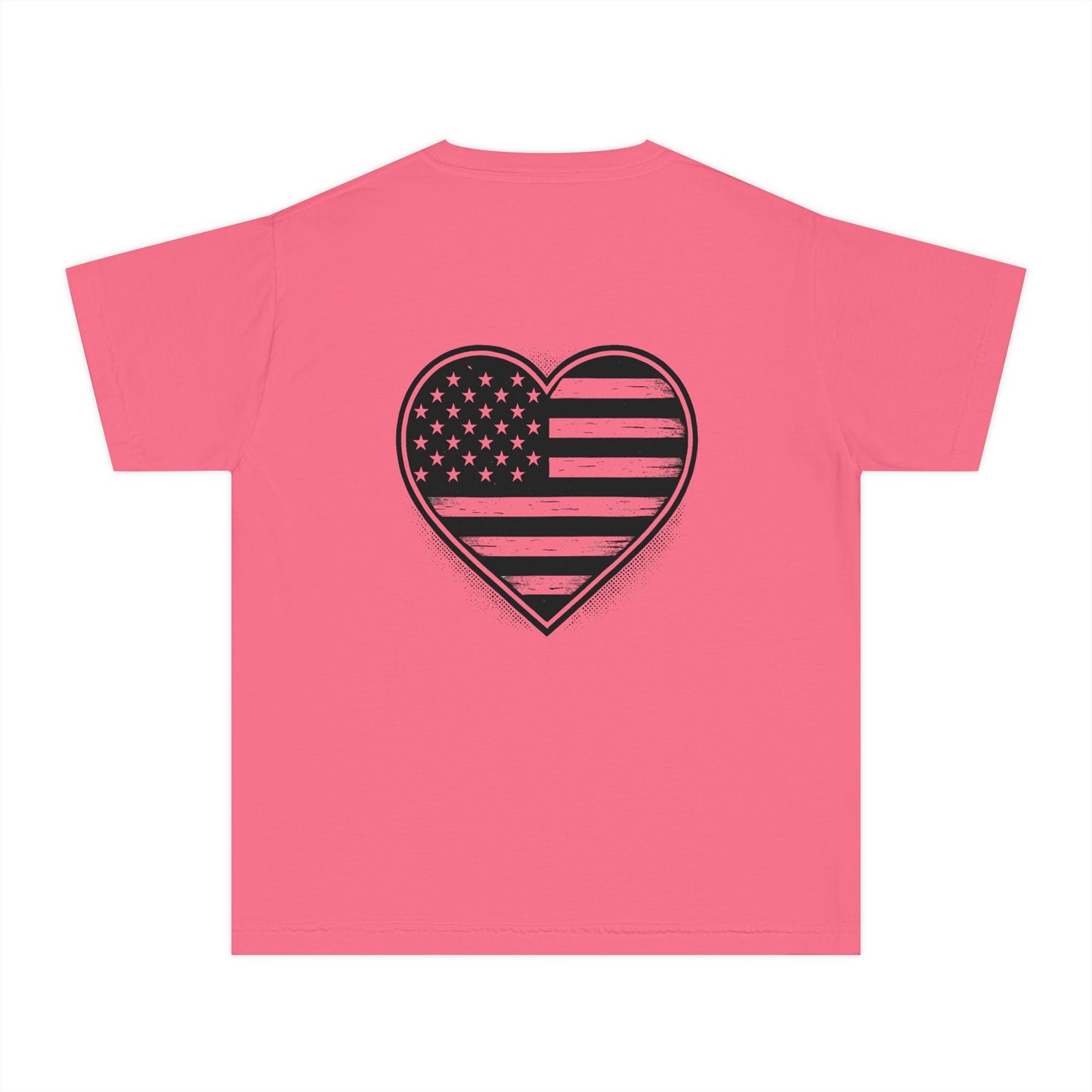 Youth Tee — 'ROOTS' Front Logo & Distressed American Flag Heart Back