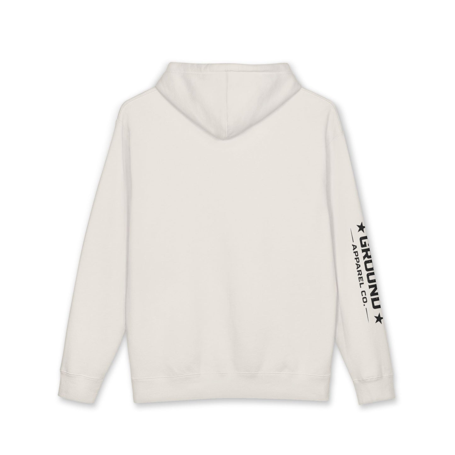Common Apparel White Hoodie — Flag Patch Chest & Sleeve Logo Pullover