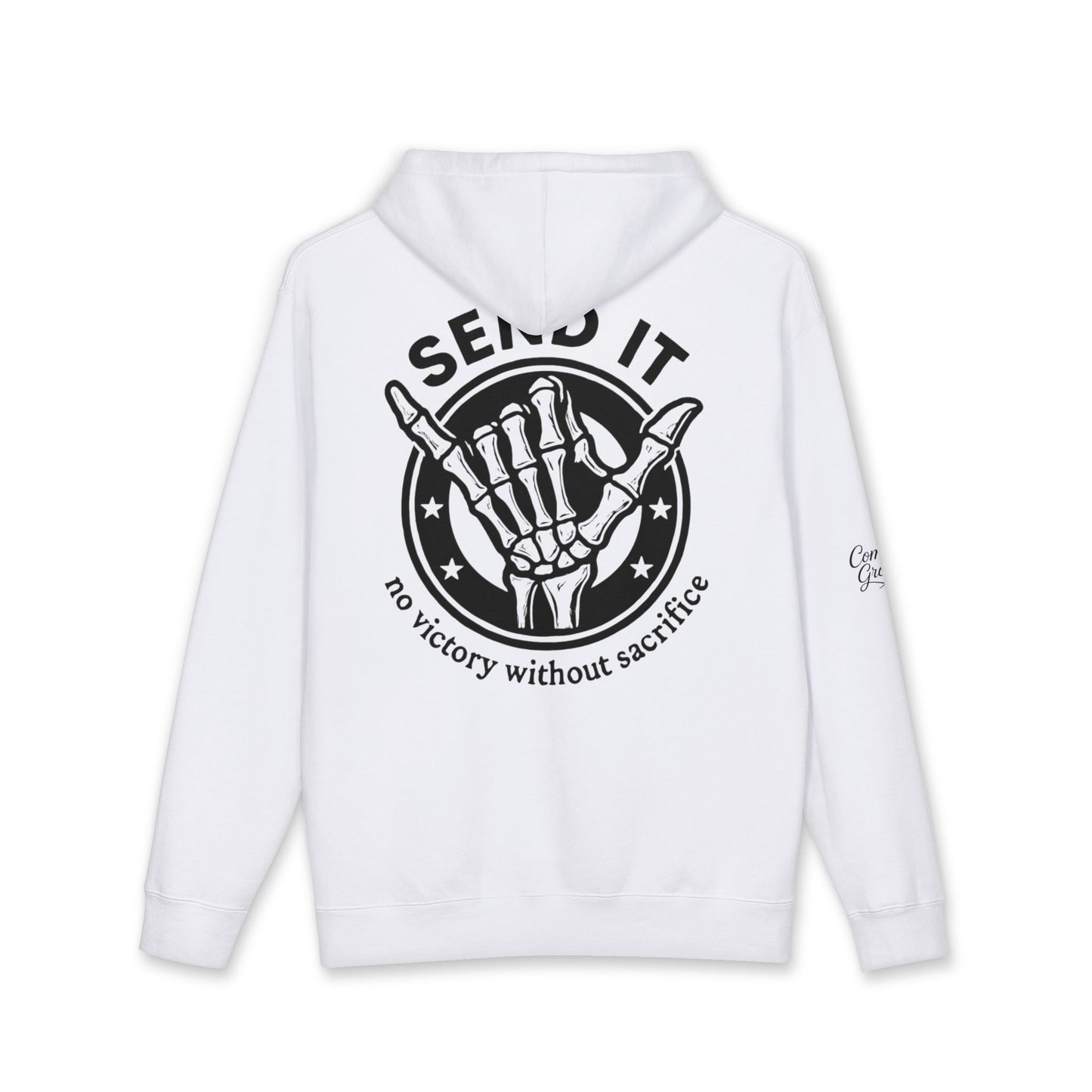 Send It Hoodie — 'No Victory Without Sacrifice' Skeleton Shaka Pullover