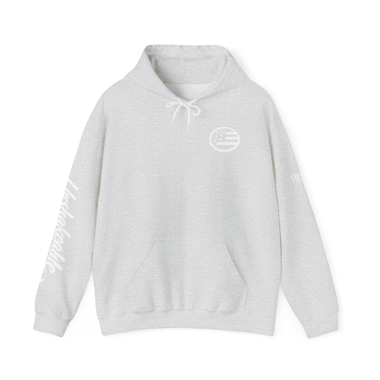 Hoodie — Black Americana Flag Logo Pullover with Script Sleeve