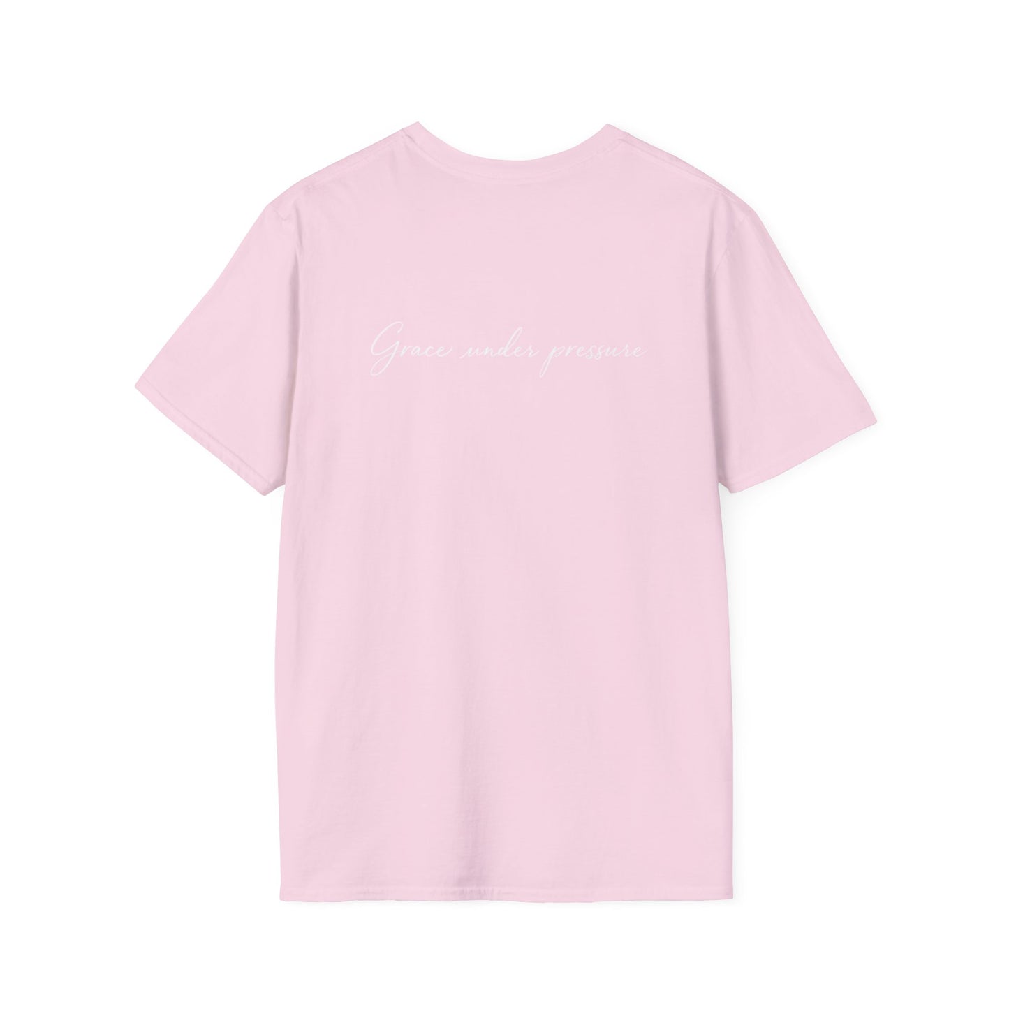 Grace Under Pressure T-Shirt — Minimal American Flag Chest Logo