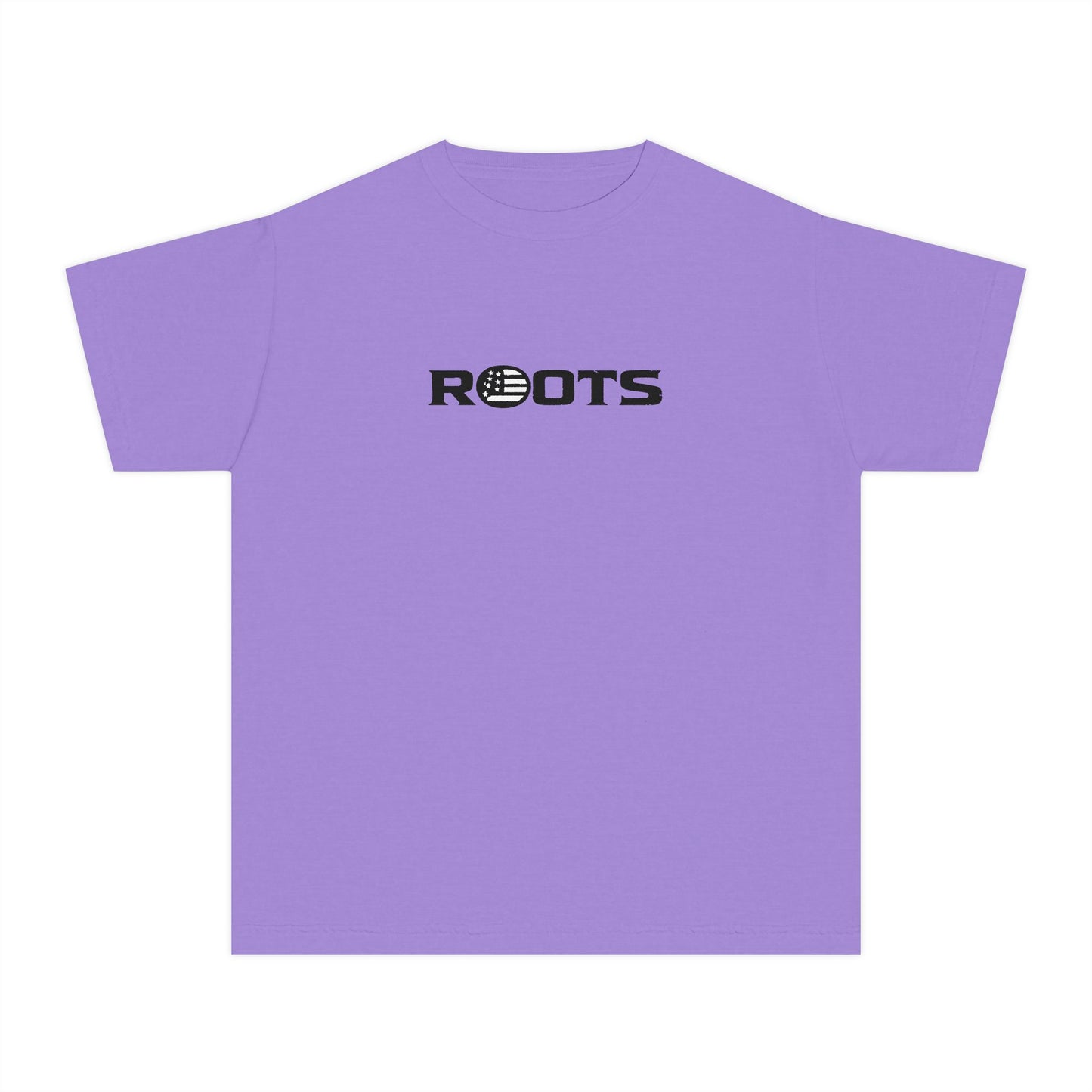 Youth Tee — 'ROOTS' Front Logo & Distressed American Flag Heart Back