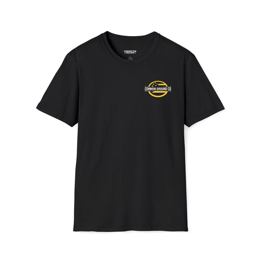 Graphic T-Shirt — Small Yellow Circular Logo Chest Print