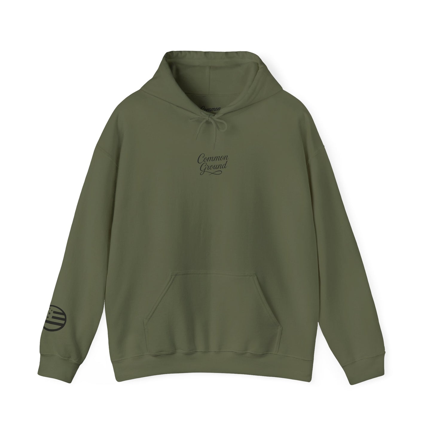 Common Ground Minimalist Logo Hoodie —  Pullover with Sleeve Emblem