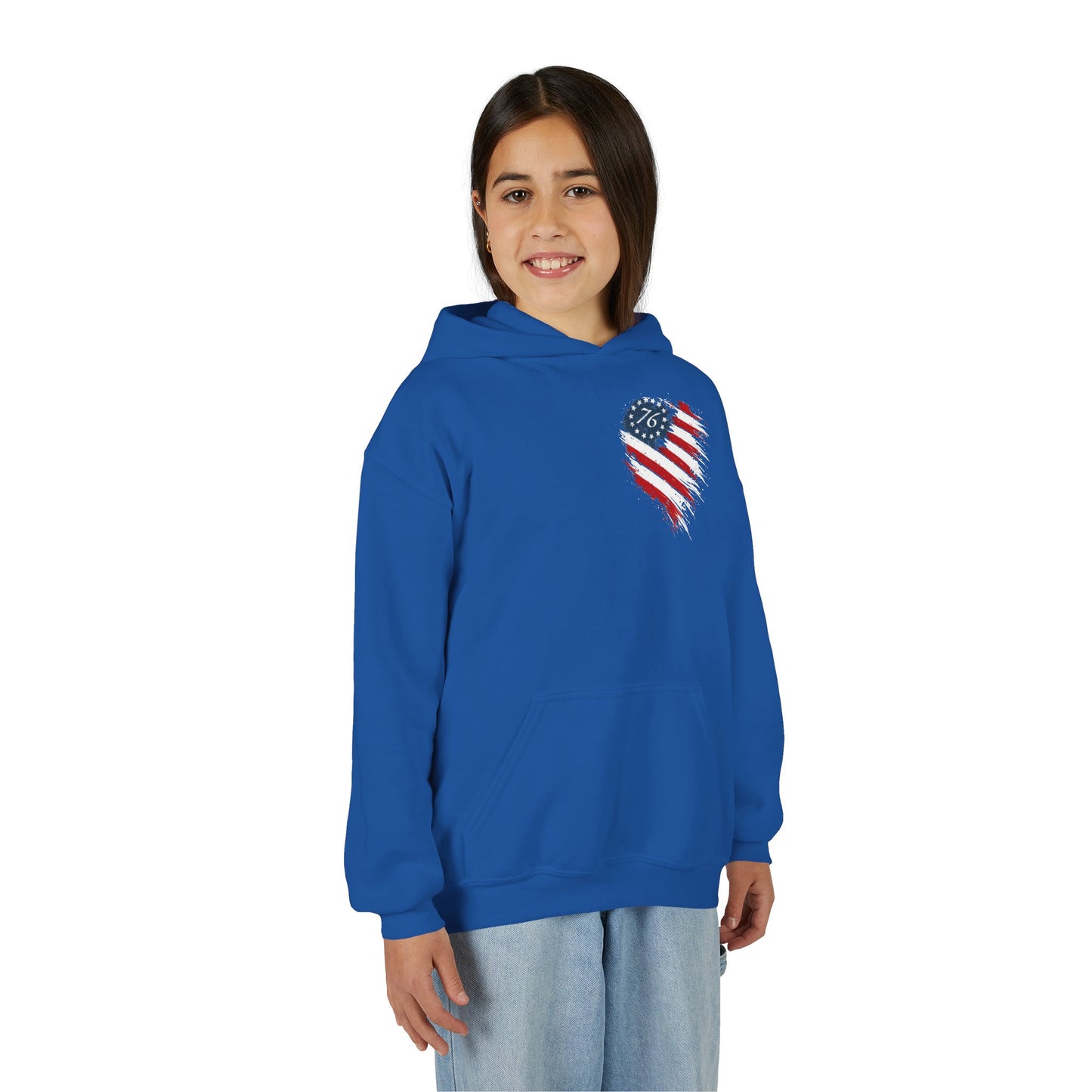 Youth Hoodie - Distressed American Flag Heart Patriotic Sweatshirt