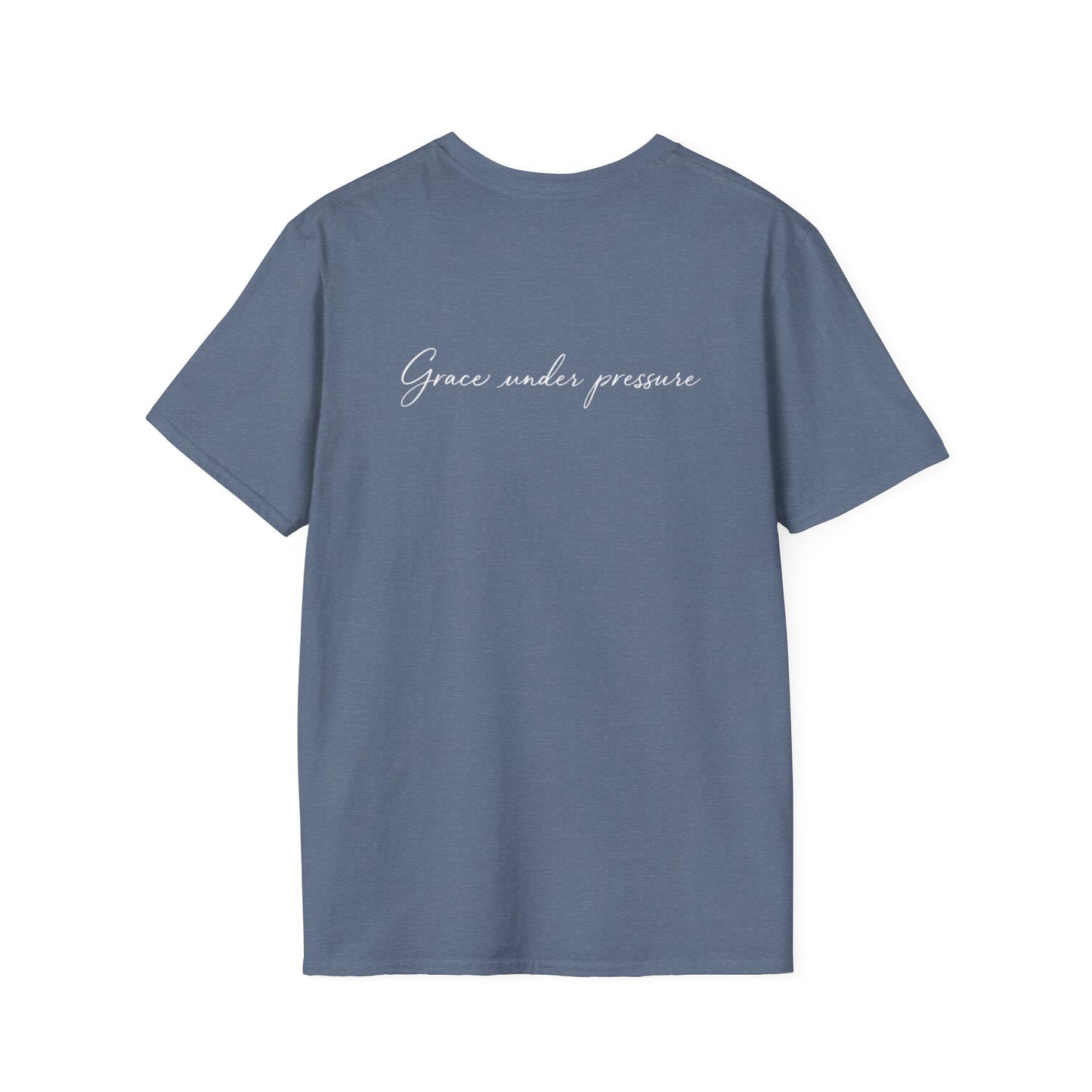 Grace Under Pressure T-Shirt — Minimal American Flag Chest Logo