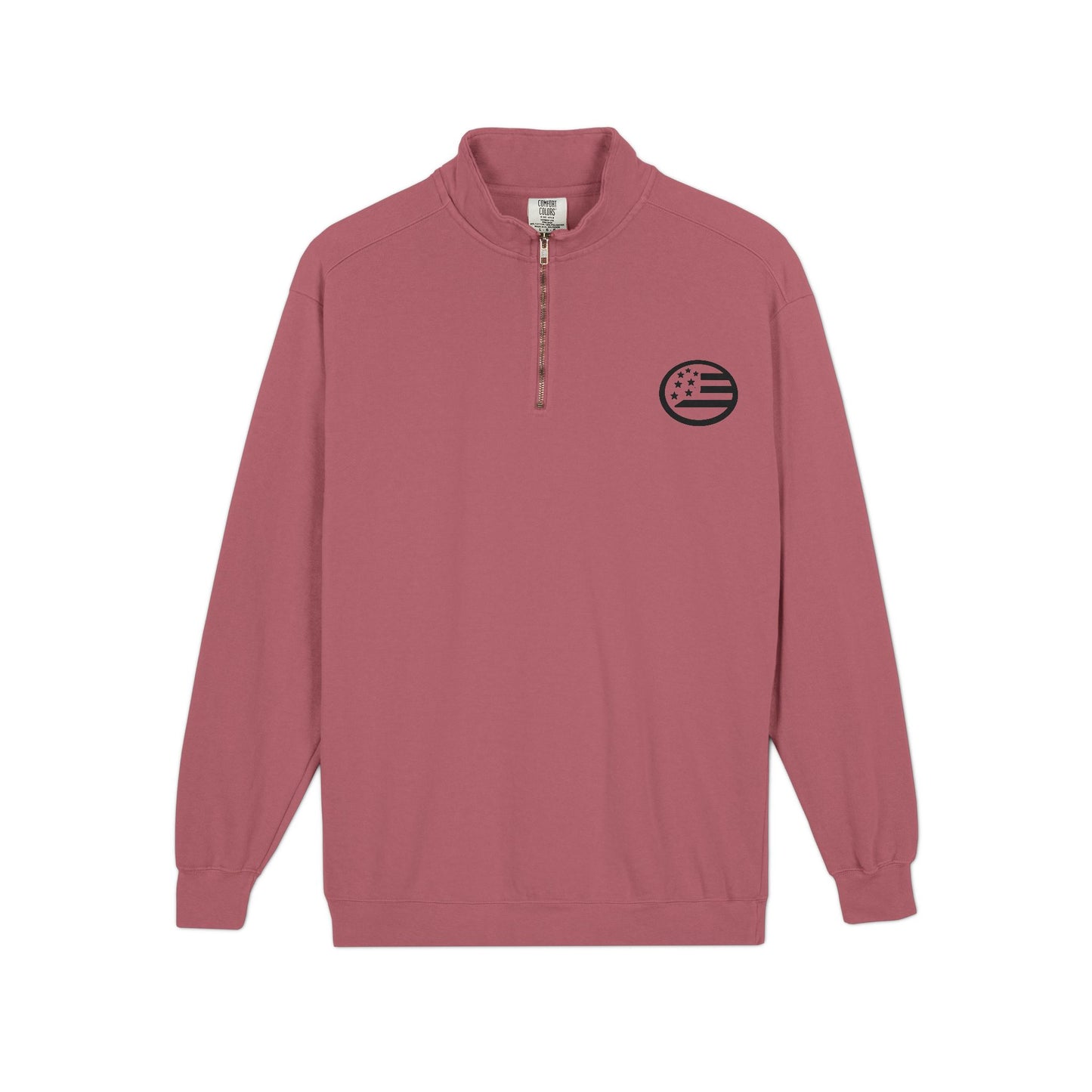 Quarter-Zip Sweatshirt — Minimal American Flag Chest Logo