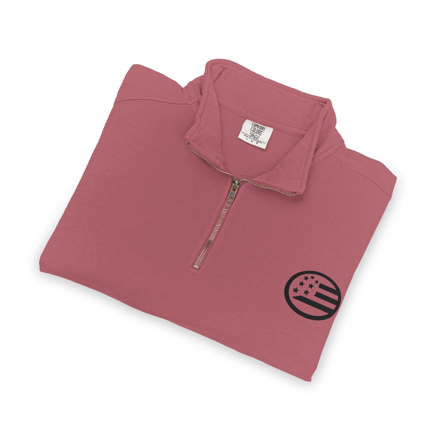 Quarter-Zip Sweatshirt — Minimal American Flag Chest Logo