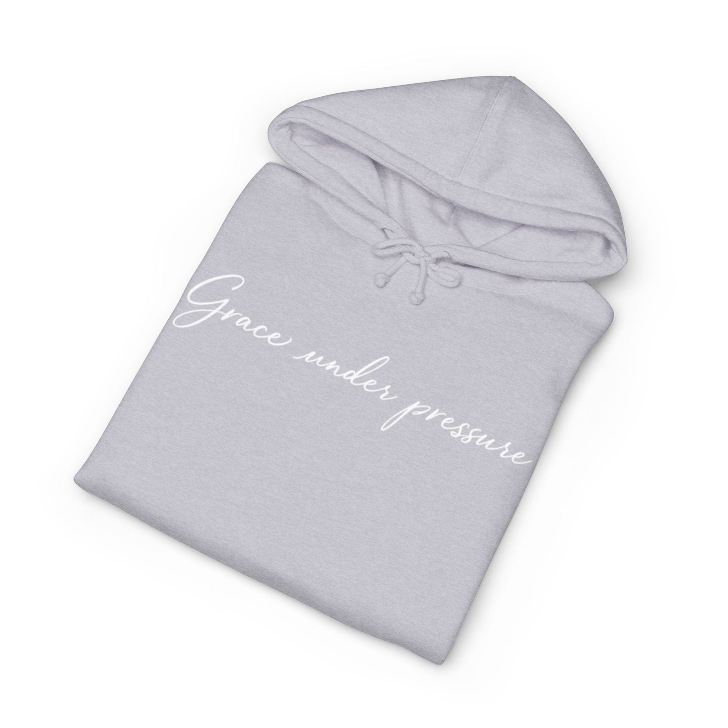 Grace Under Pressure Hoodie — 'Grace under pressure' Script Pullover with CommOn/Ground Sleeve Graphics