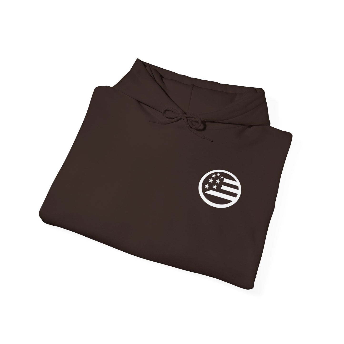 Hoodie — Black Americana Flag Logo Pullover with Script Sleeve