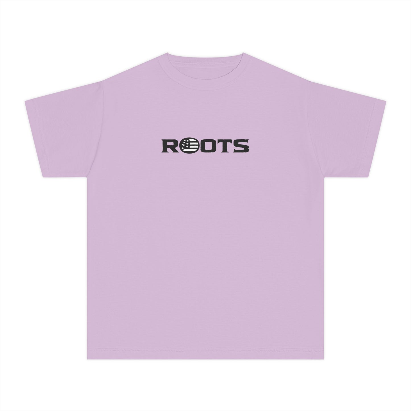 Youth Tee — 'ROOTS' Front Logo & Distressed American Flag Heart Back