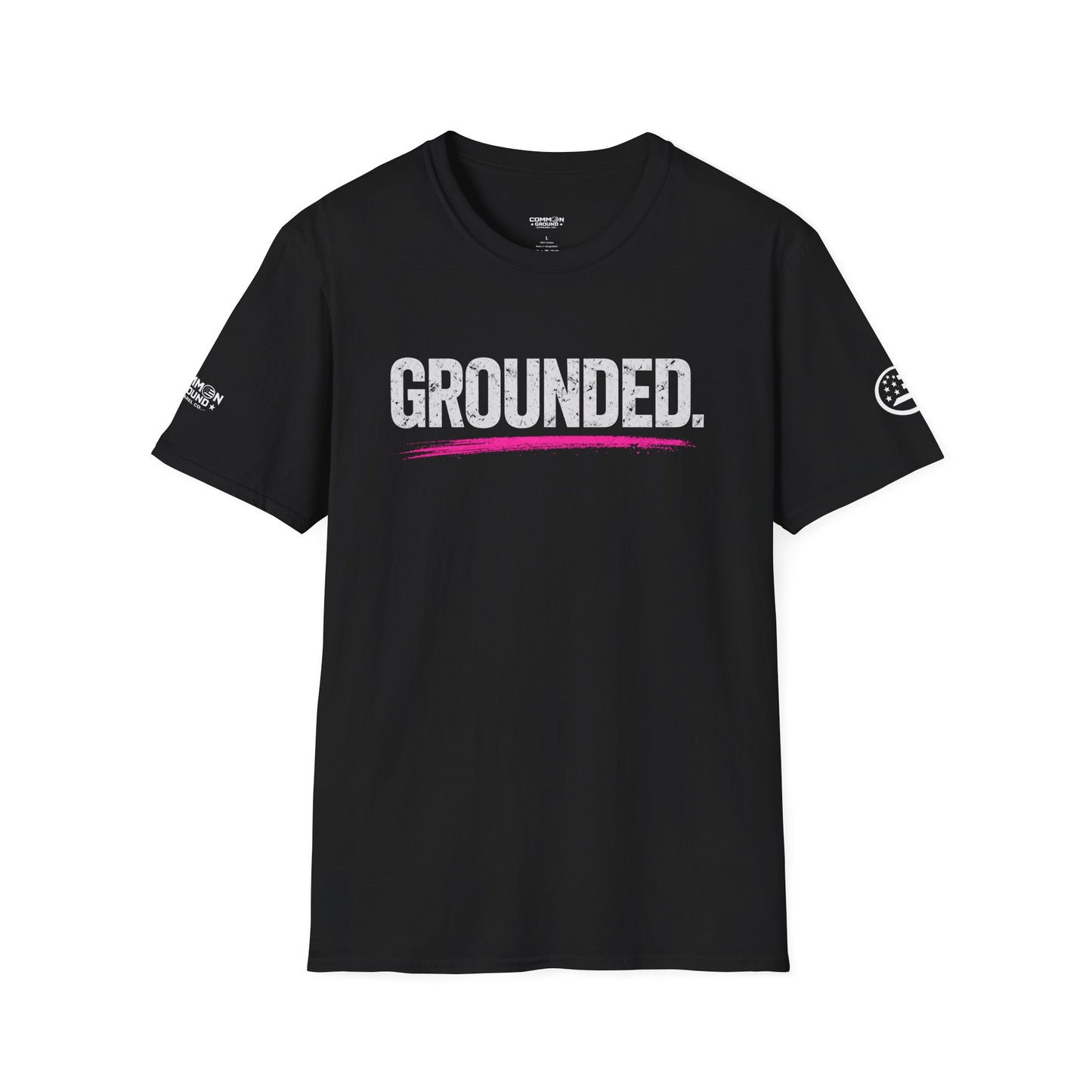 Grounded T-Shirt — Bold Text Tee with Pink Accent