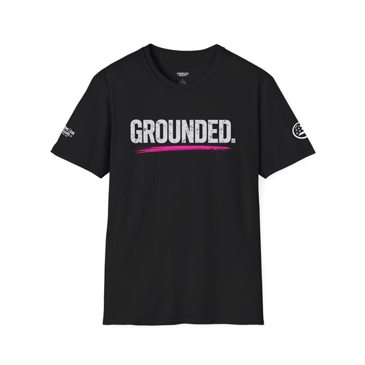 Grounded T-Shirt — Bold Text Tee with Pink Accent