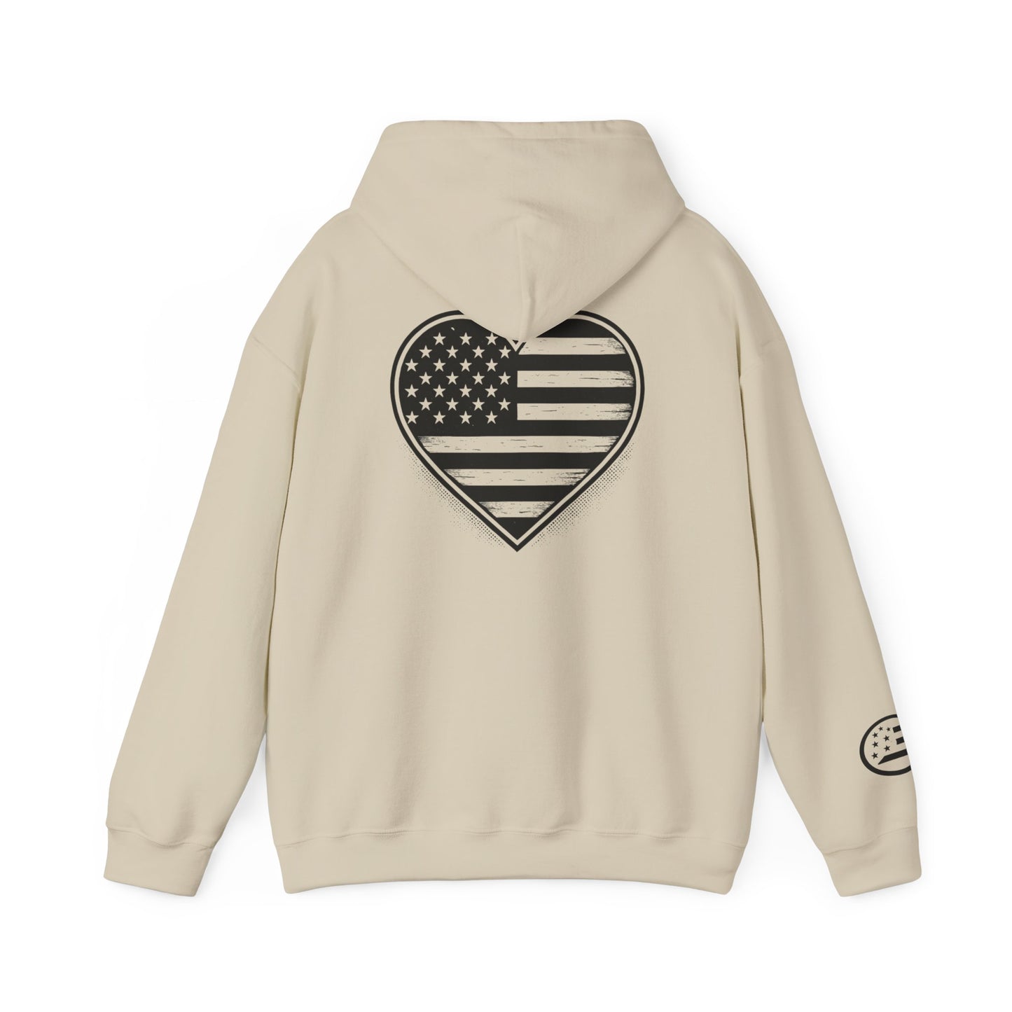 American Flag Heart Hoodie — Black & White Patriotic Pullover