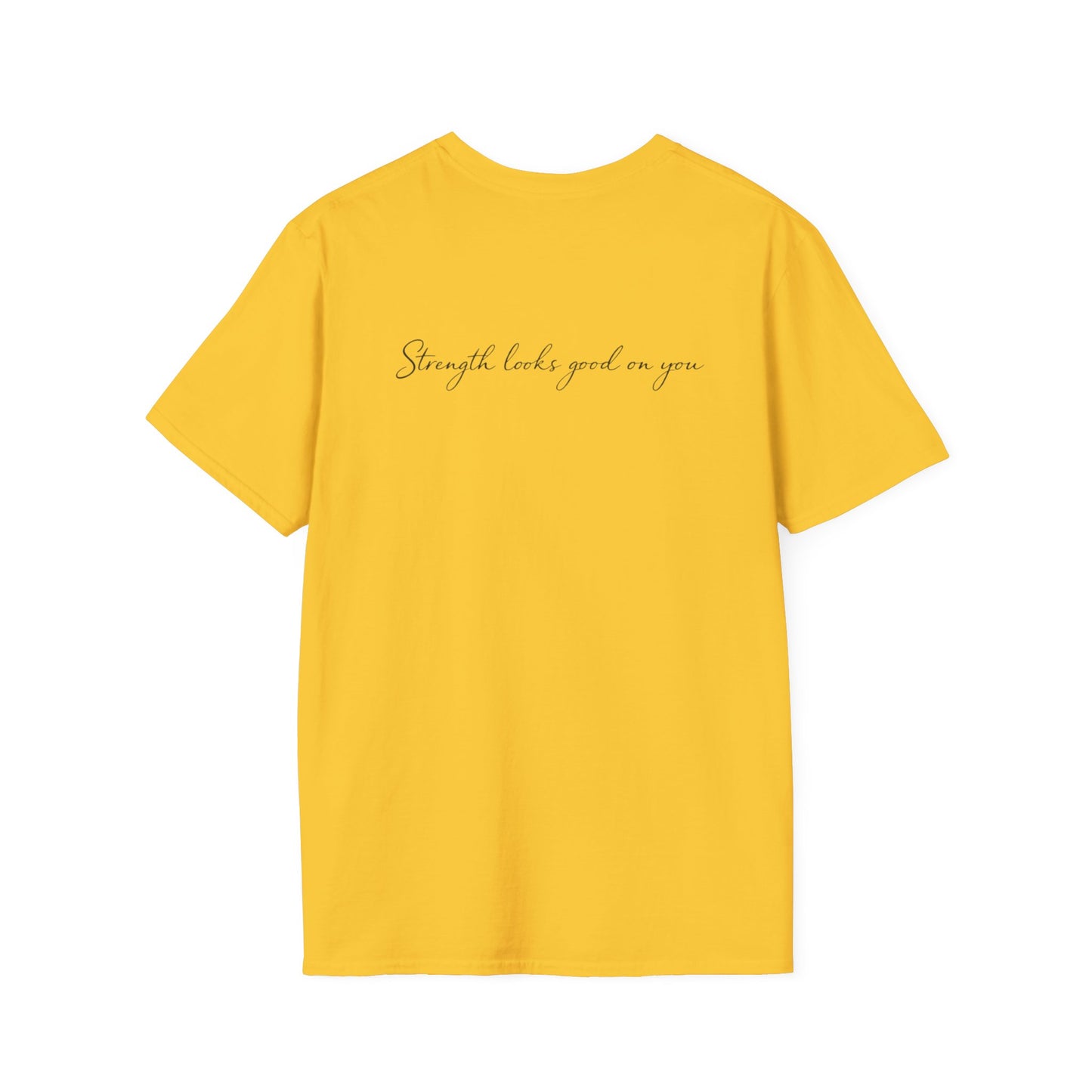 T-Shirt — "Common Ground" Minimal Script Tee (Back: "Strength looks good on you")