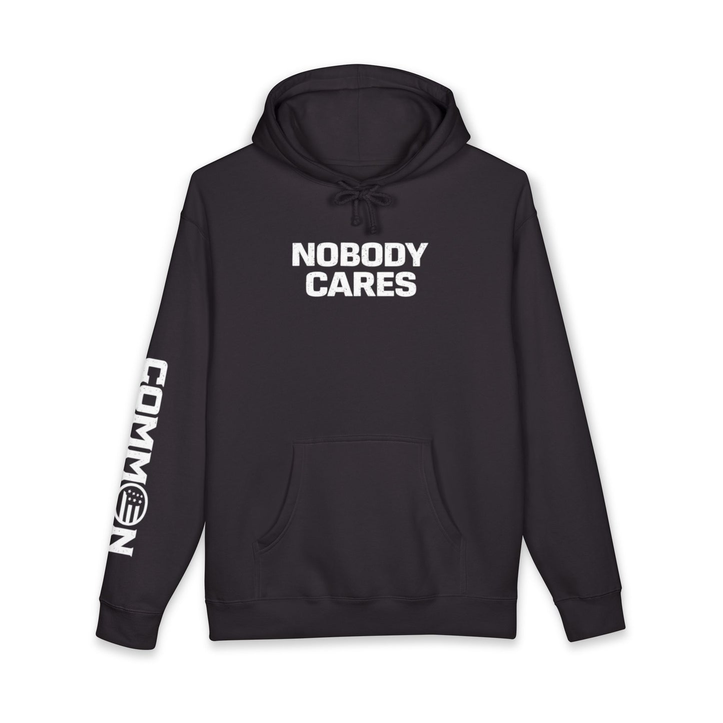 Nobody Cares Hoodie — Minimalist Streetwear Pullover with Sleeve 'Common Ground' Graphic