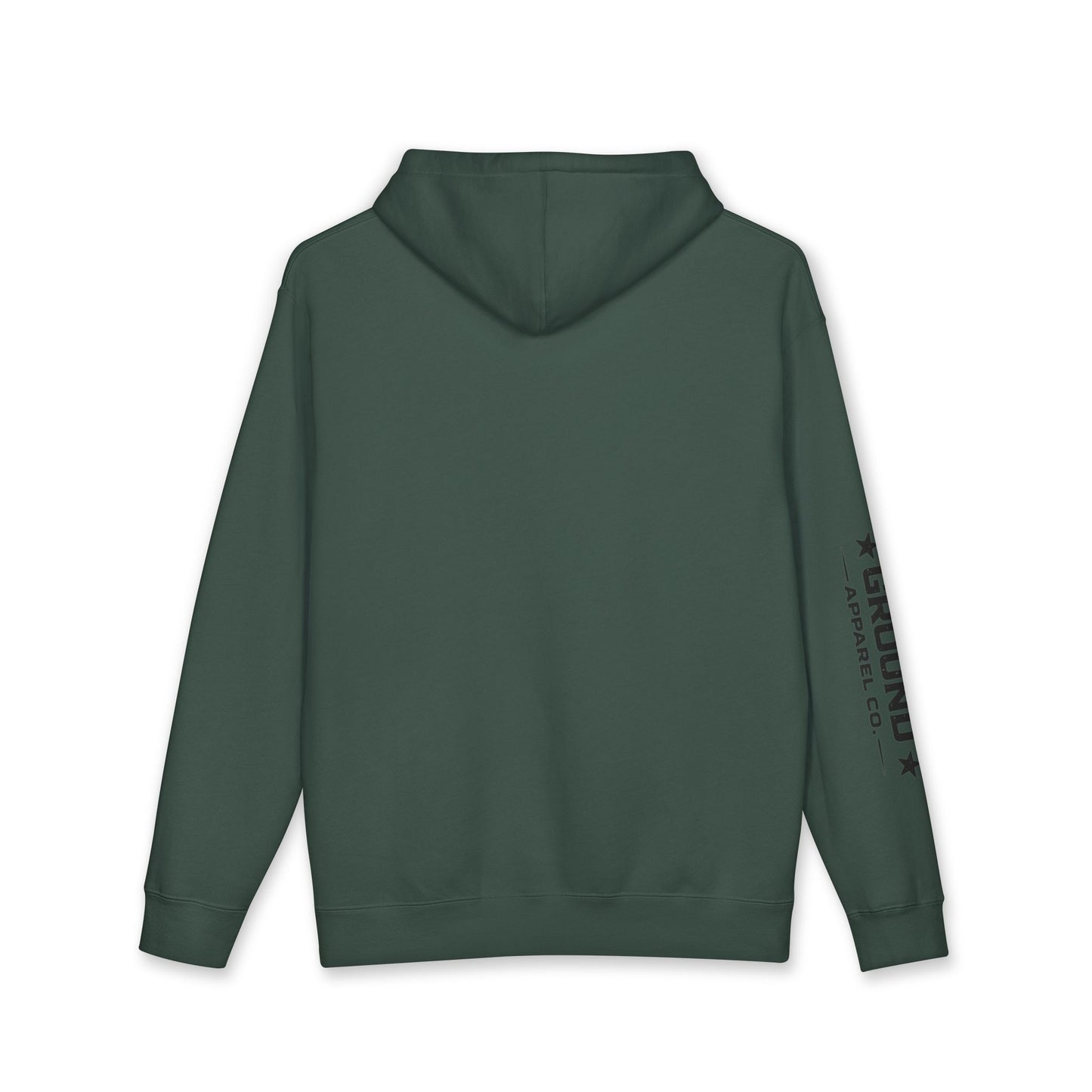 Common Apparel White Hoodie — Flag Patch Chest & Sleeve Logo Pullover