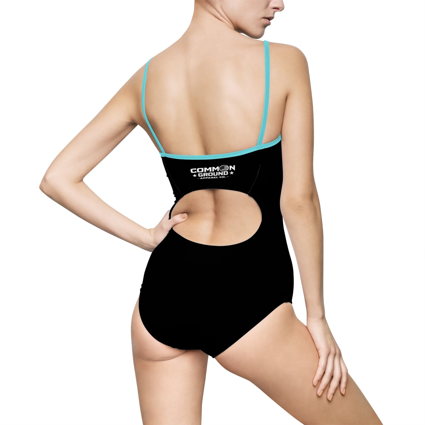 Black 'Common Ground' Women's One-Piece Swimsuit — Minimalist Logo Swimwear