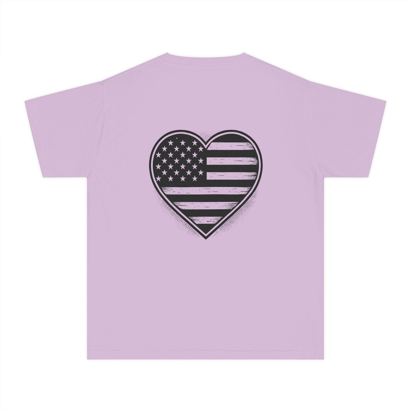 Youth Tee — 'ROOTS' Front Logo & Distressed American Flag Heart Back