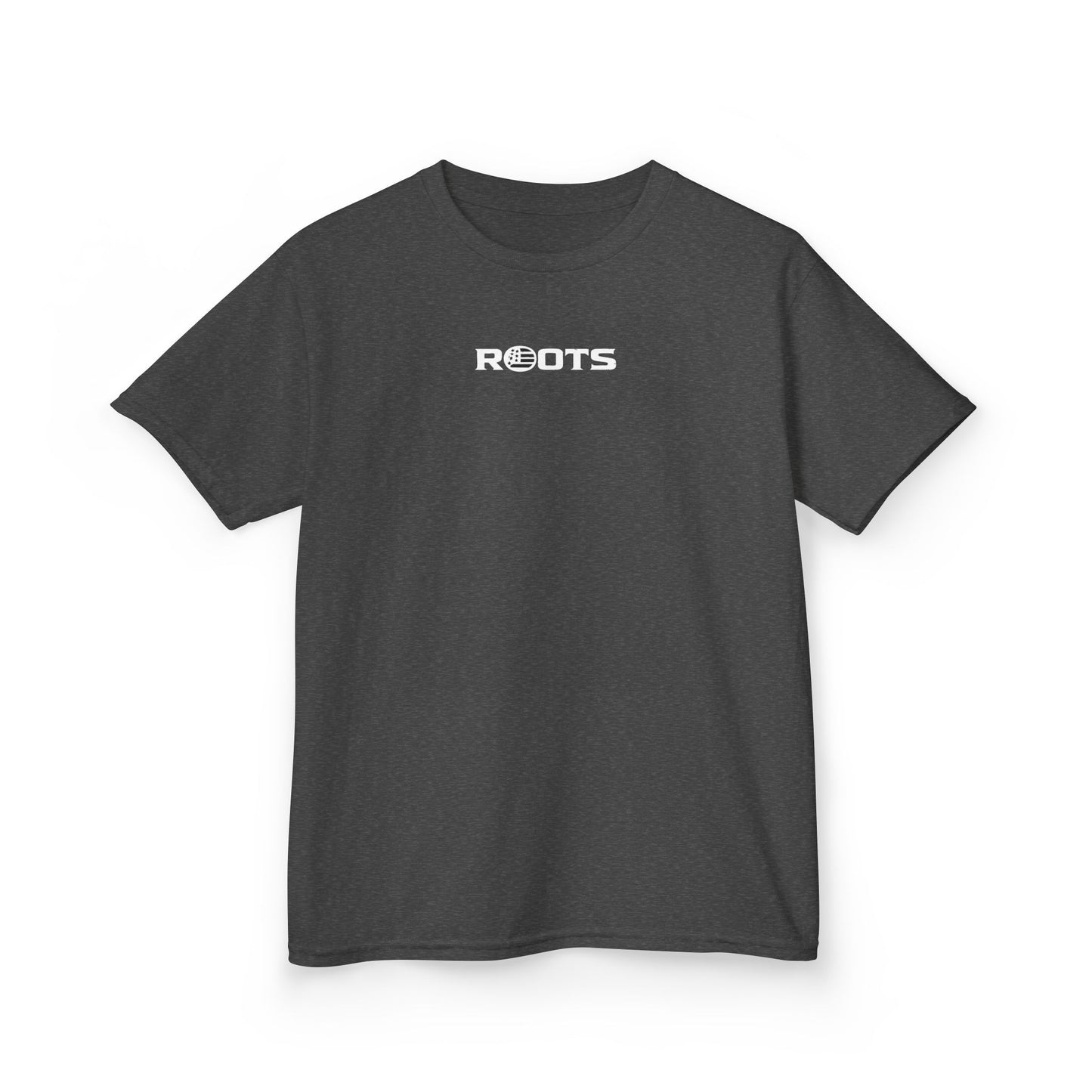 Kids Tee — 'ROOTS' Front / 'FREE' Back Forest Green Graphic Shirt